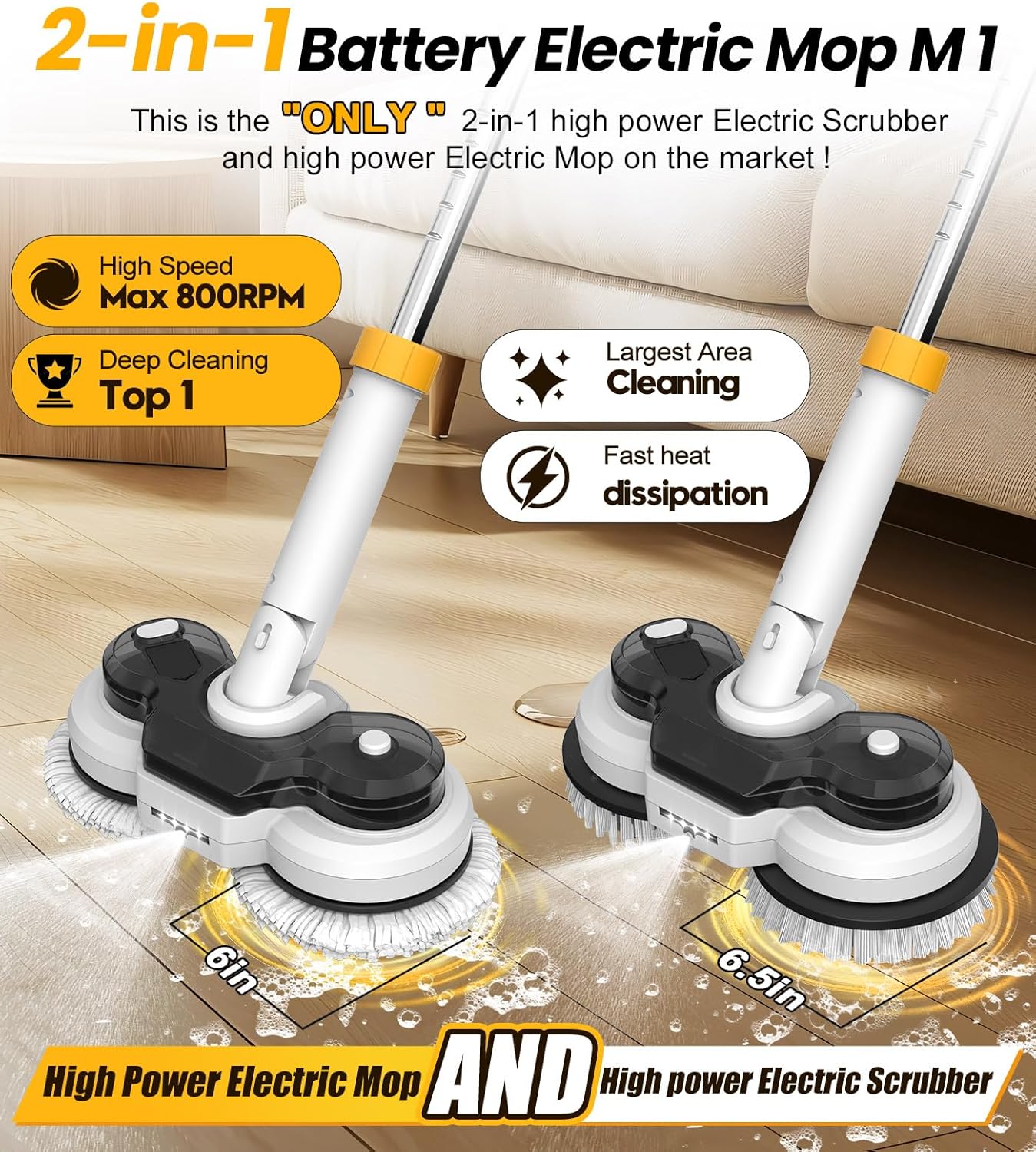 Qimedo 800RPM Cordless Electric Mop Scrubber