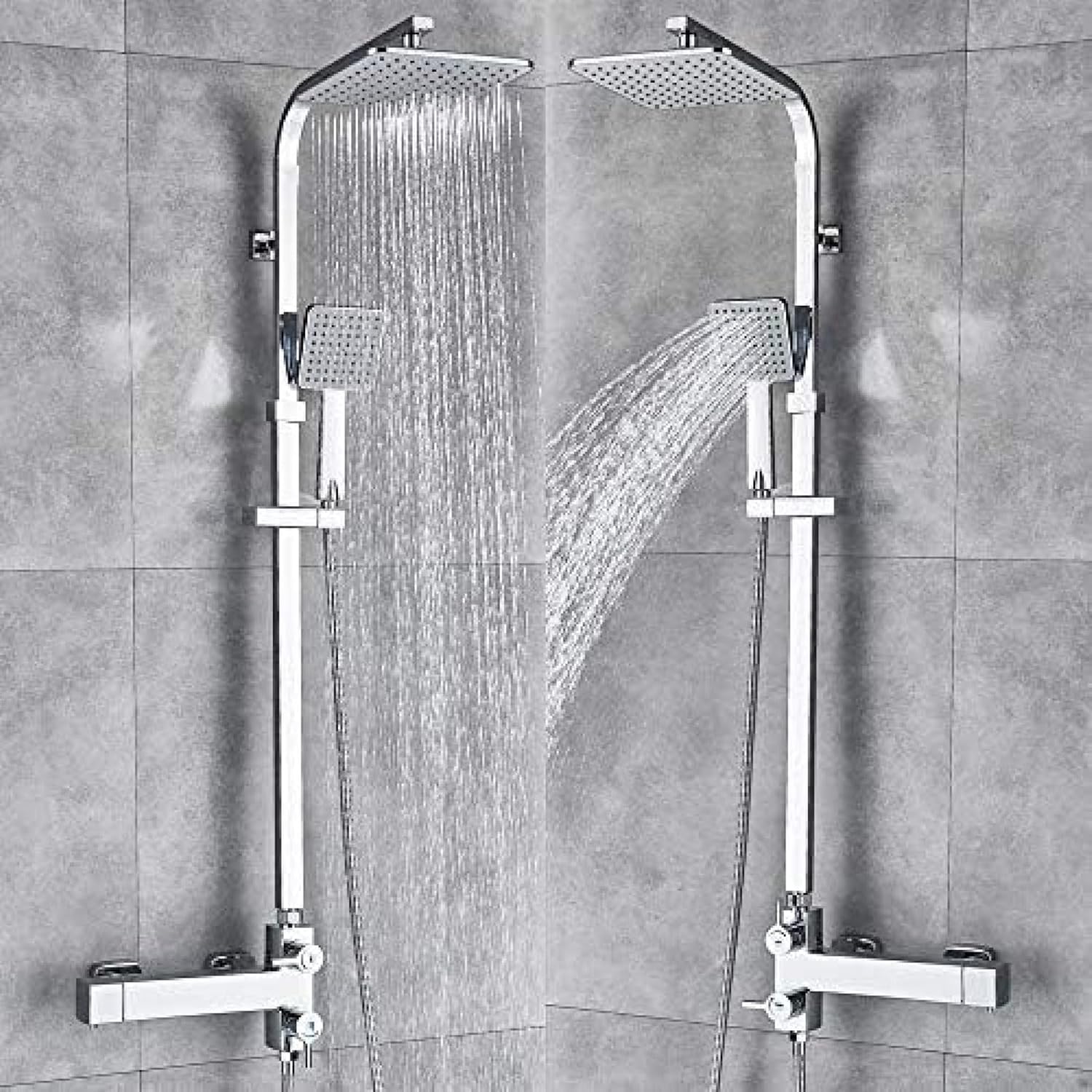 TECKI Rainfall Shower Faucet Set with Antique Brass and Bookshelf