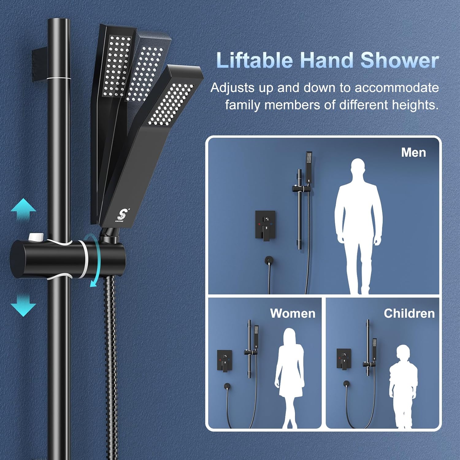 SR SUN RISE 10 Inch Slide Bar Shower Combo Set Matte Black