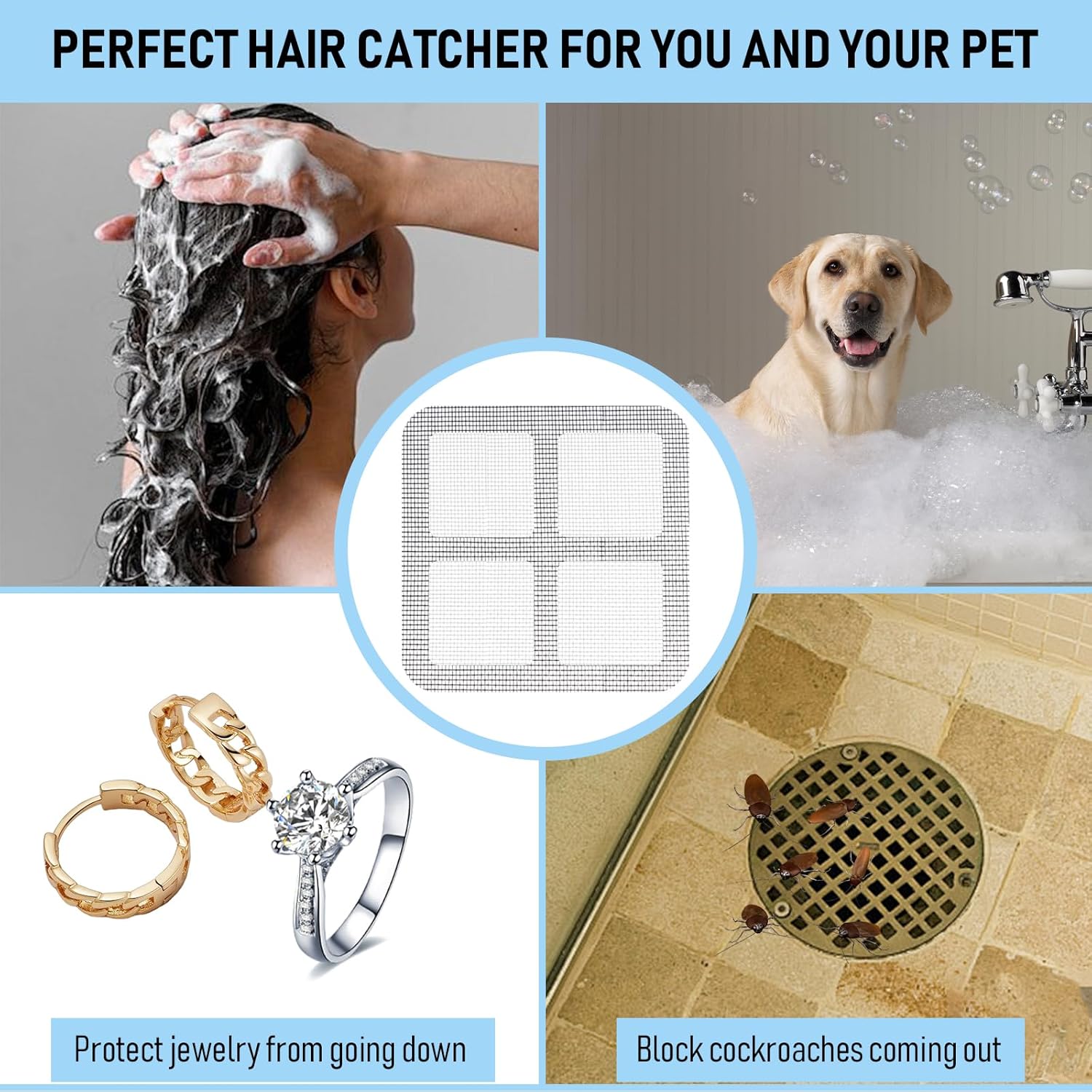 JINSILU 4x4 Drain Cover Hair Catcher 50 PCS Set 1