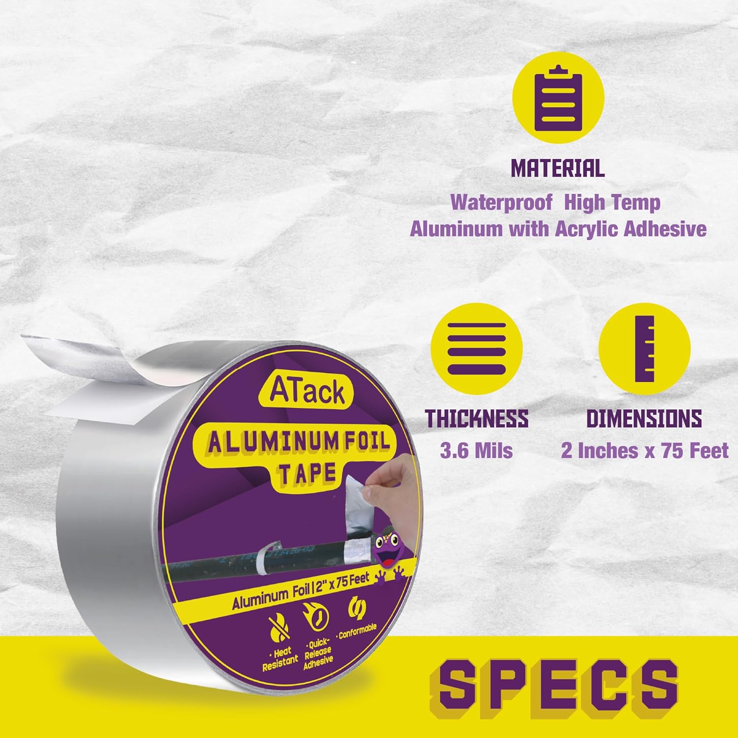 ATack Aluminum Foil Duct Tape 2x75ft High Temp Heavy Duty