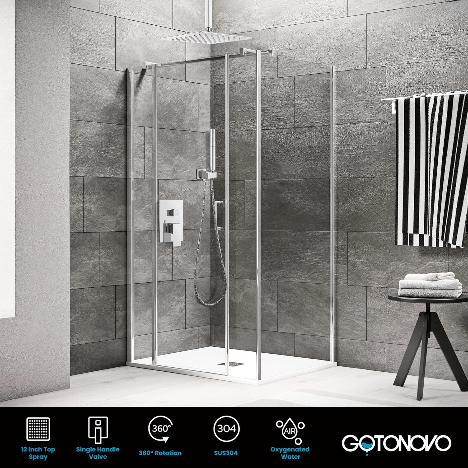 Gotonovo Chrome Polished Ceiling Mount Shower Faucet Set