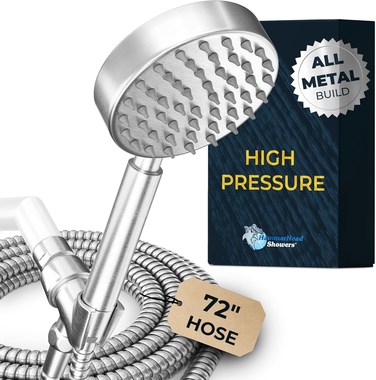 HammerHead Showers All Metal Handheld Shower Head with 6ft Hose and Brass Holder