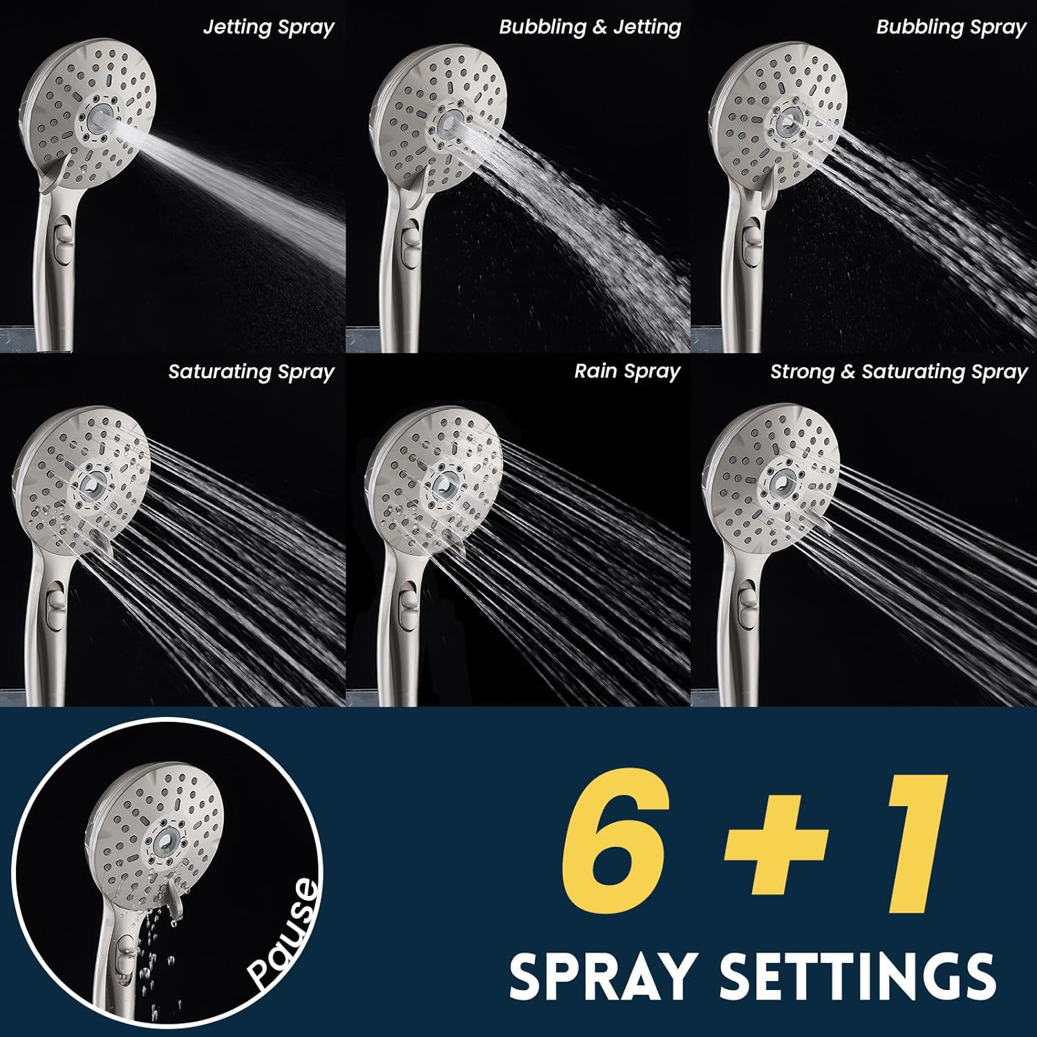 Ryamen Dual Shower Head Combo with 6 Settings Adjustable Slide Bar