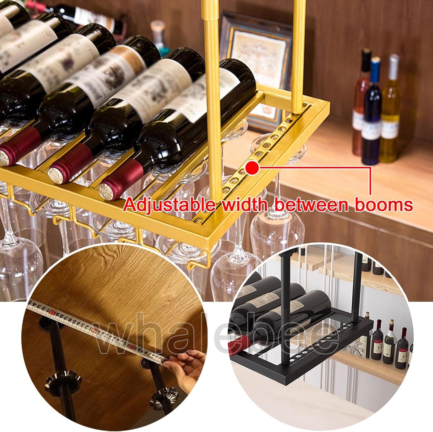 Whalebee Metal Wine Glass Holder Black Wall Mounted