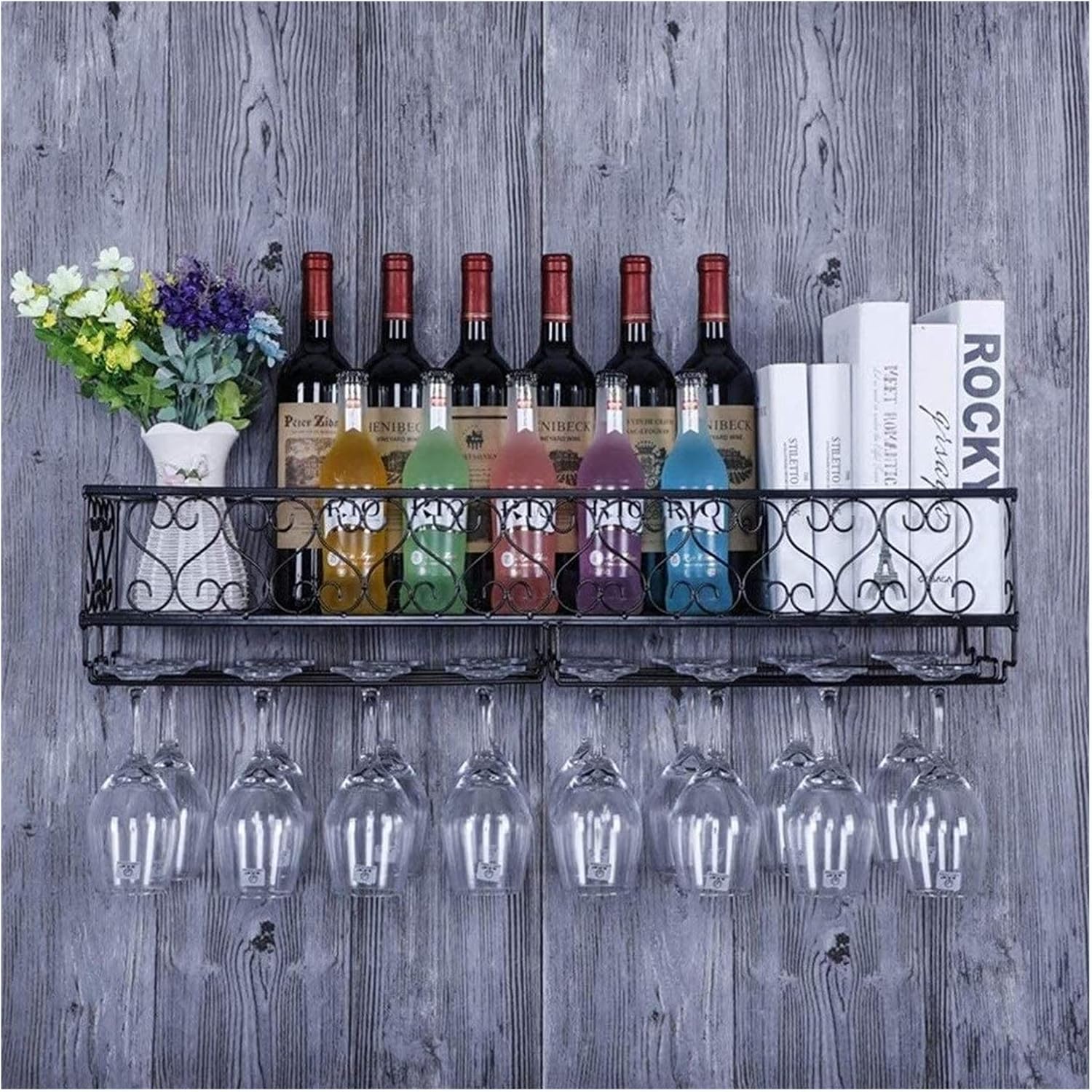 ALDEPO Wall-Mounted Wine Racks Black Retro Style