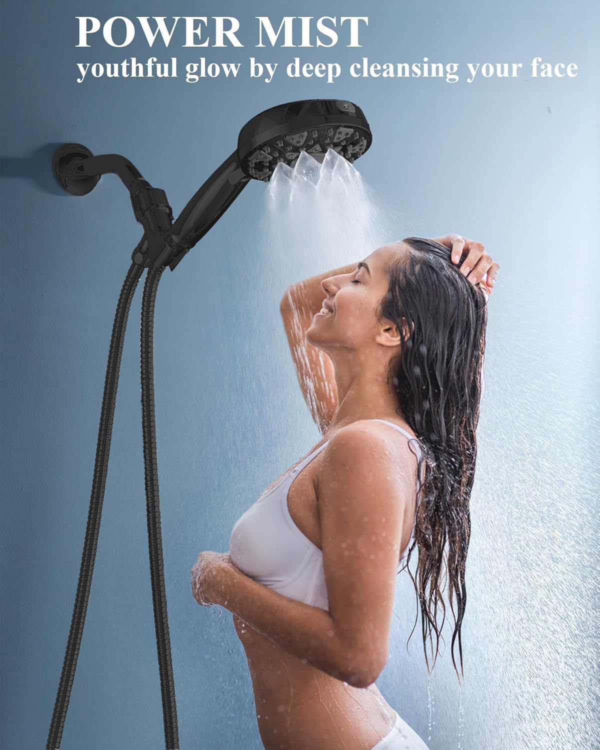 BOWGER High Pressure Handheld Shower Head with 7 Modes - Matt Black