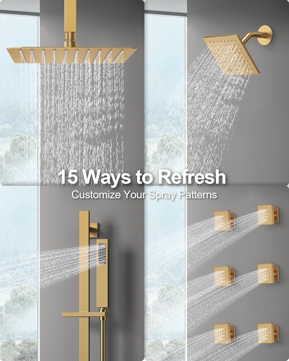 GRANDJOY Brushed Gold Thermostatic Shower System