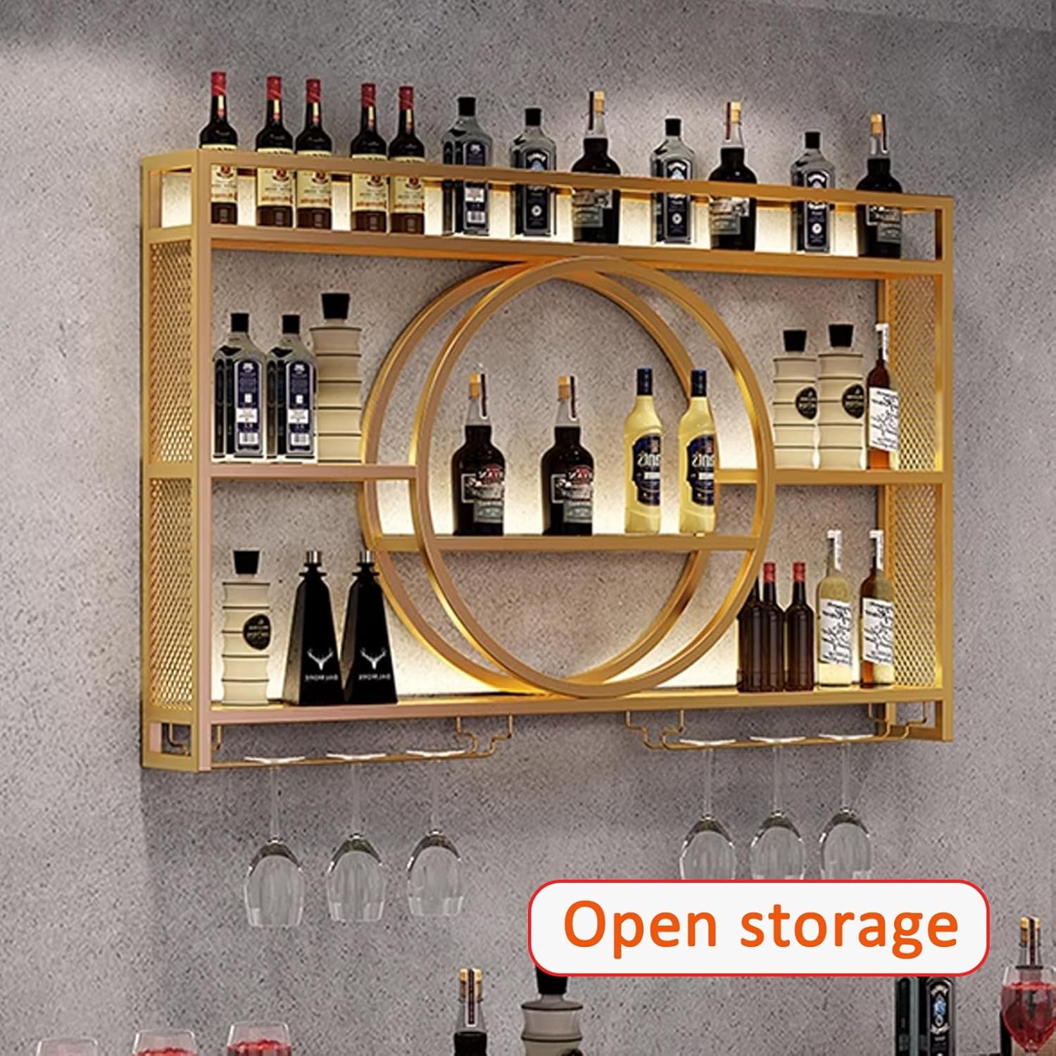 JIAOCKJIAO Wall-Mounted Wine Rack 3-Layer Metal Holder with Dust-Proof Design
