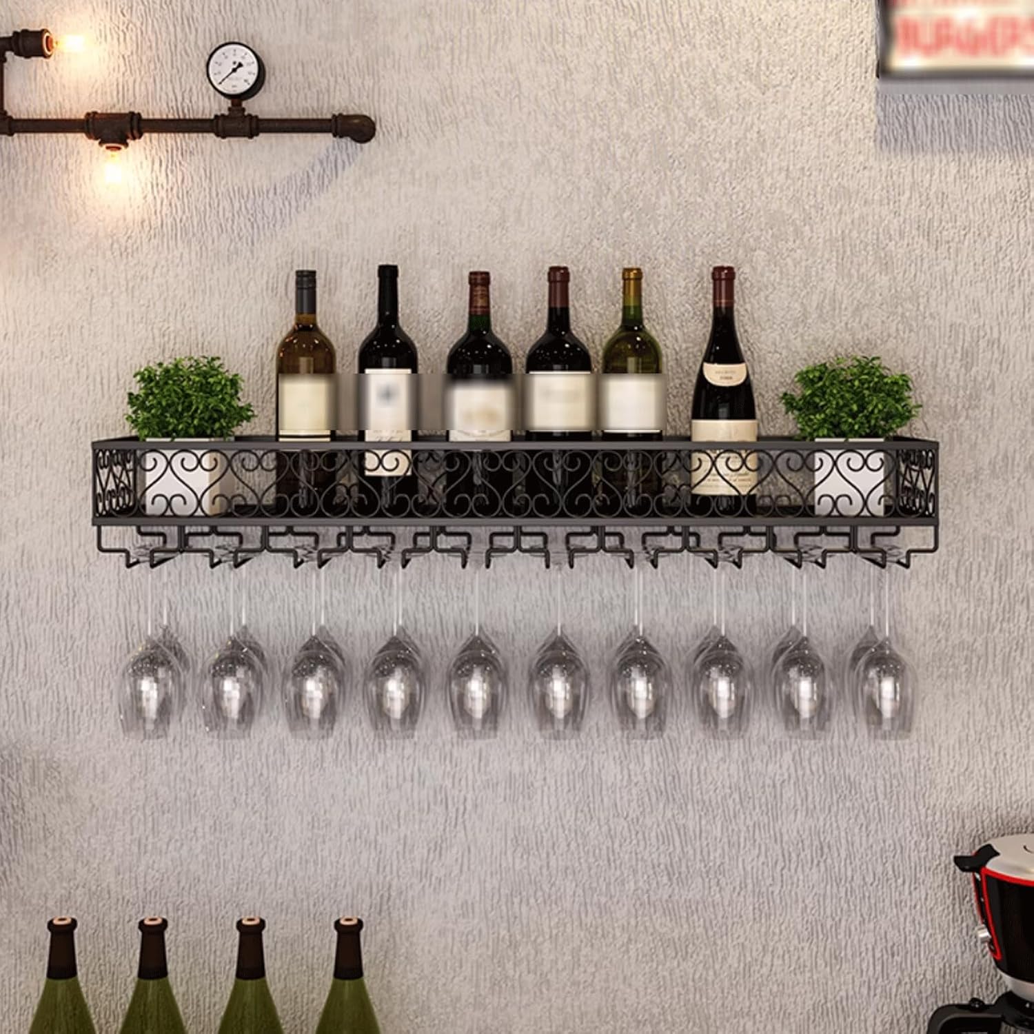 Wall Mounted Wine Rack with Stemware Hanger