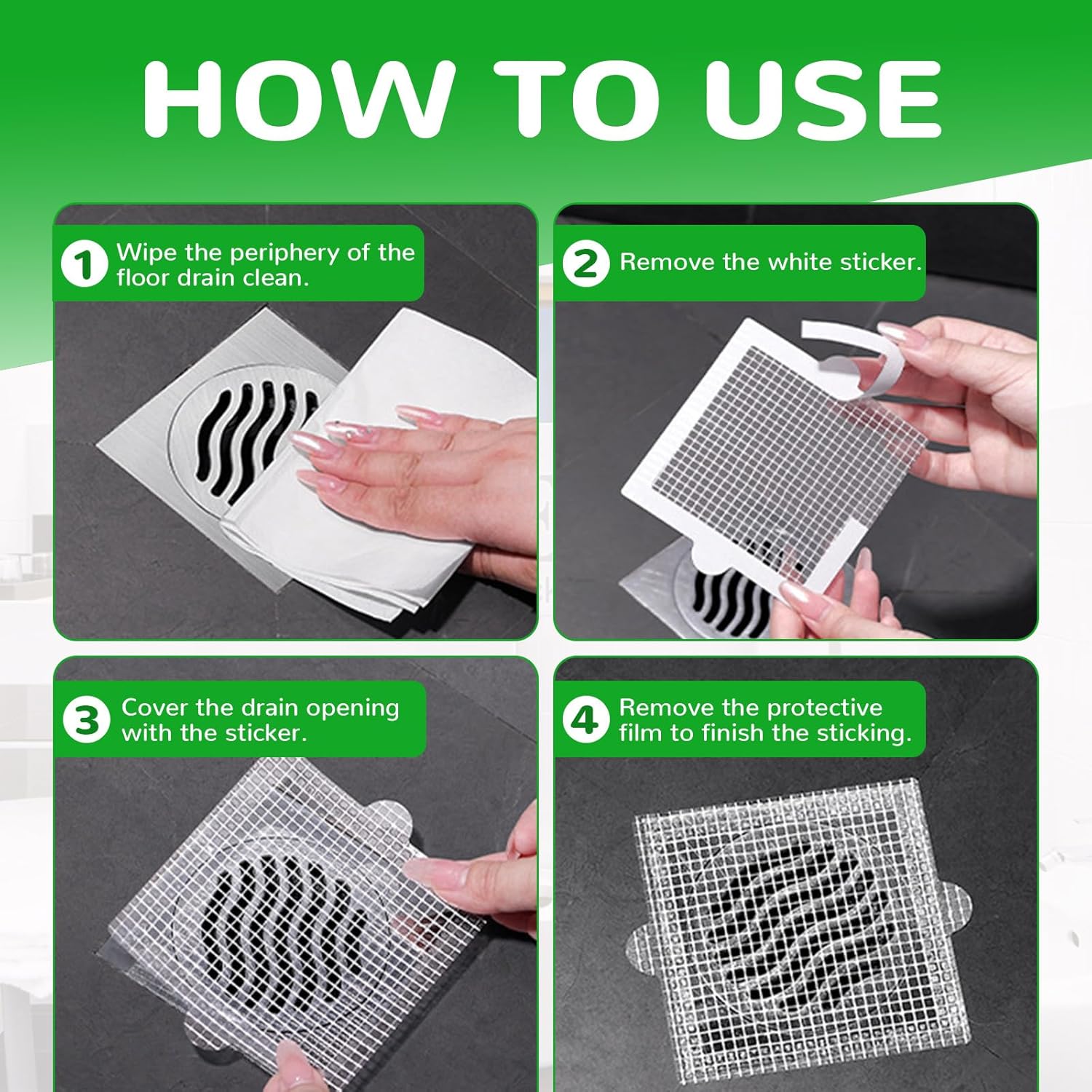 40 Pack Disposable Square Hair Catcher for Drains