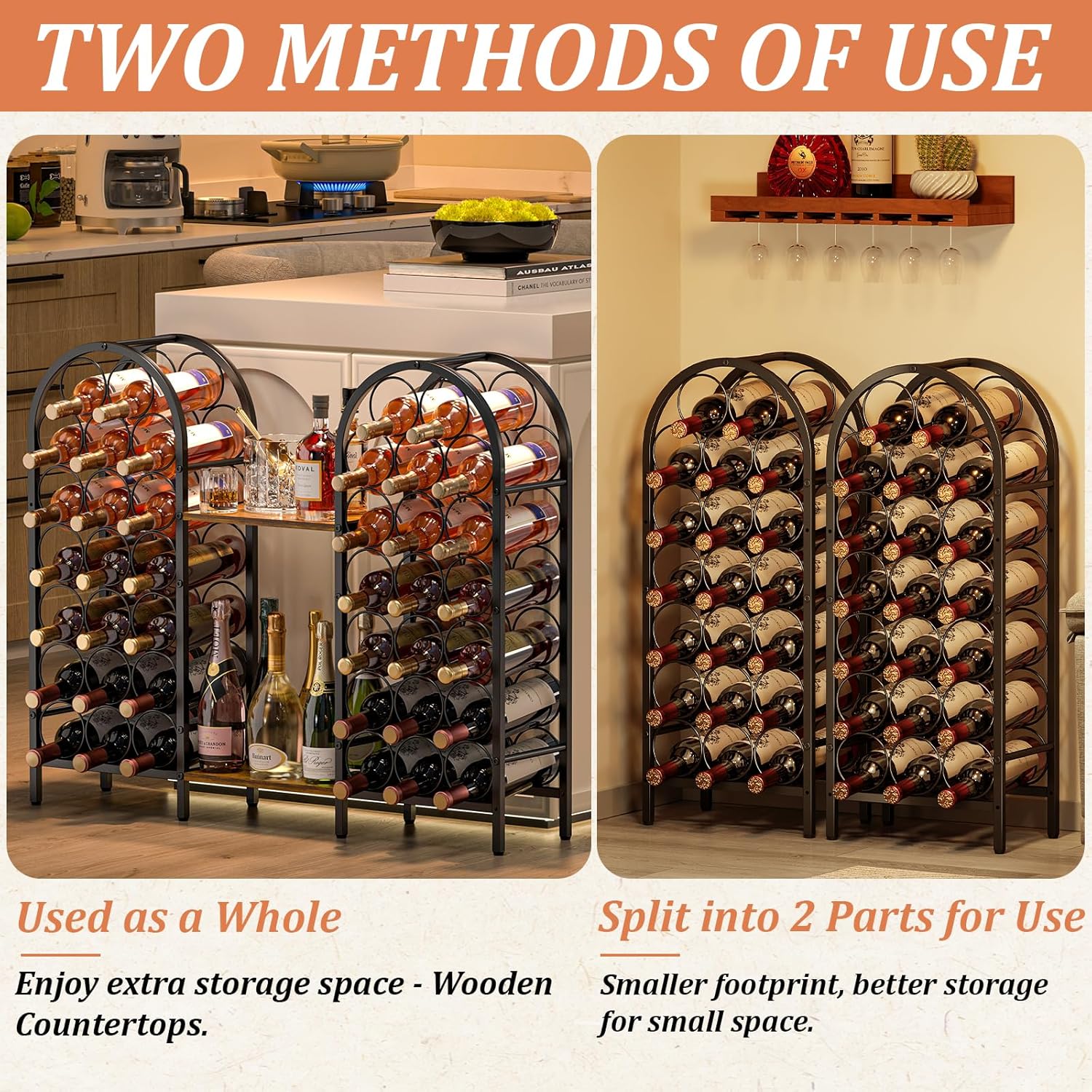 X-cosrack 40 Bottle Wine Rack with 2 Wooden Desktops