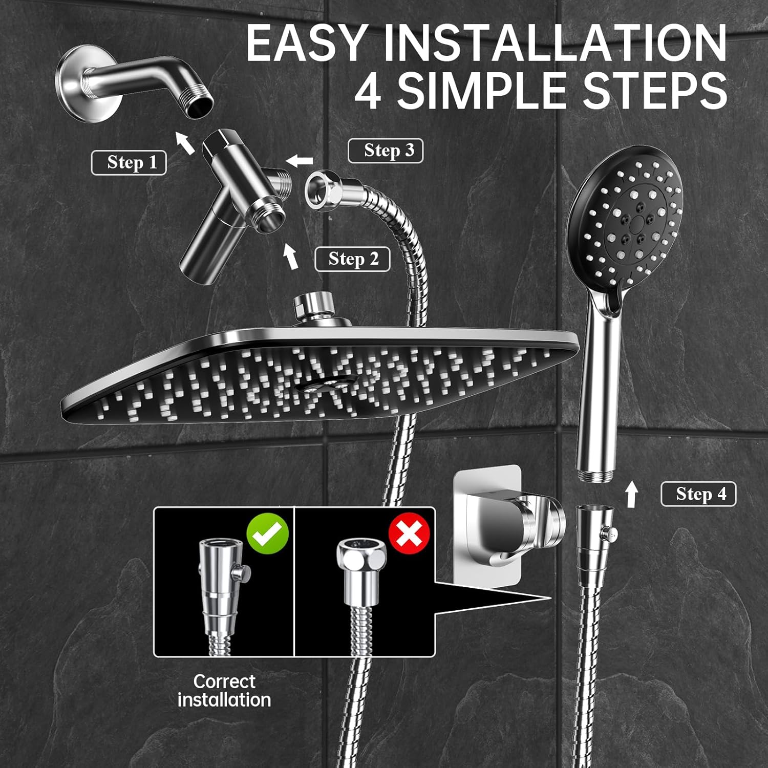 Veken 118 Inch Rain Shower Head with 5 Modes and 70 Hose