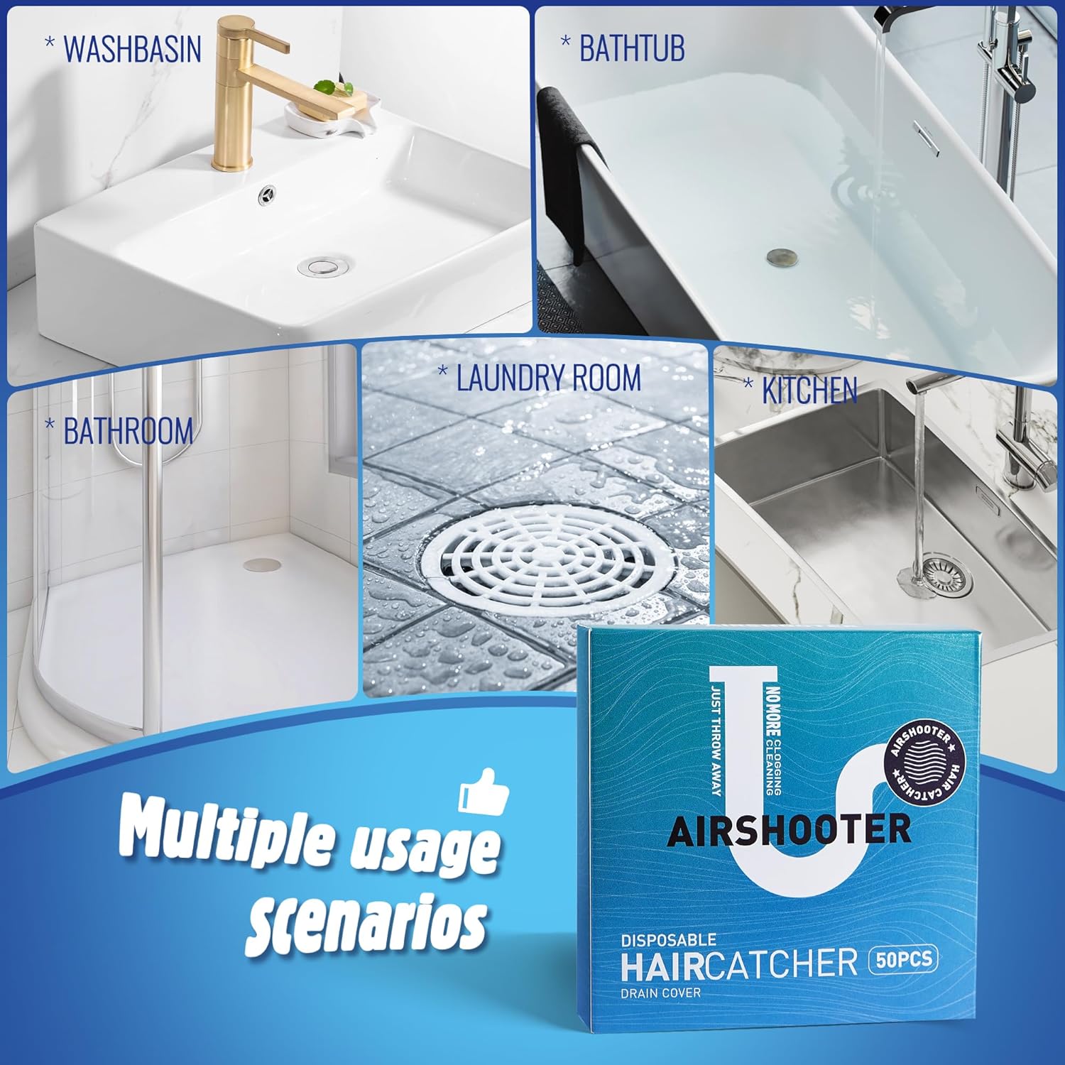 AIRSHOOTER Disposable Drain Hair Catcher Mesh Stickers Pack of 50 1