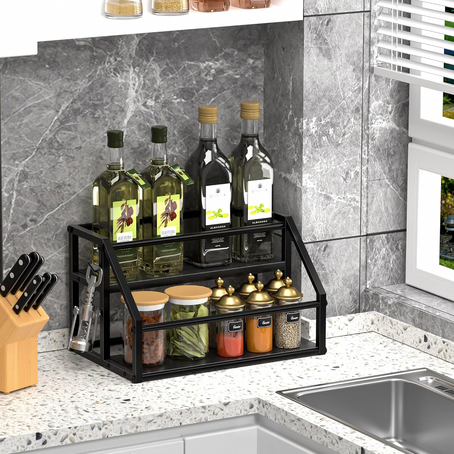 Homedawn Coffee Syrup 2-Tier Rack Organizer Black