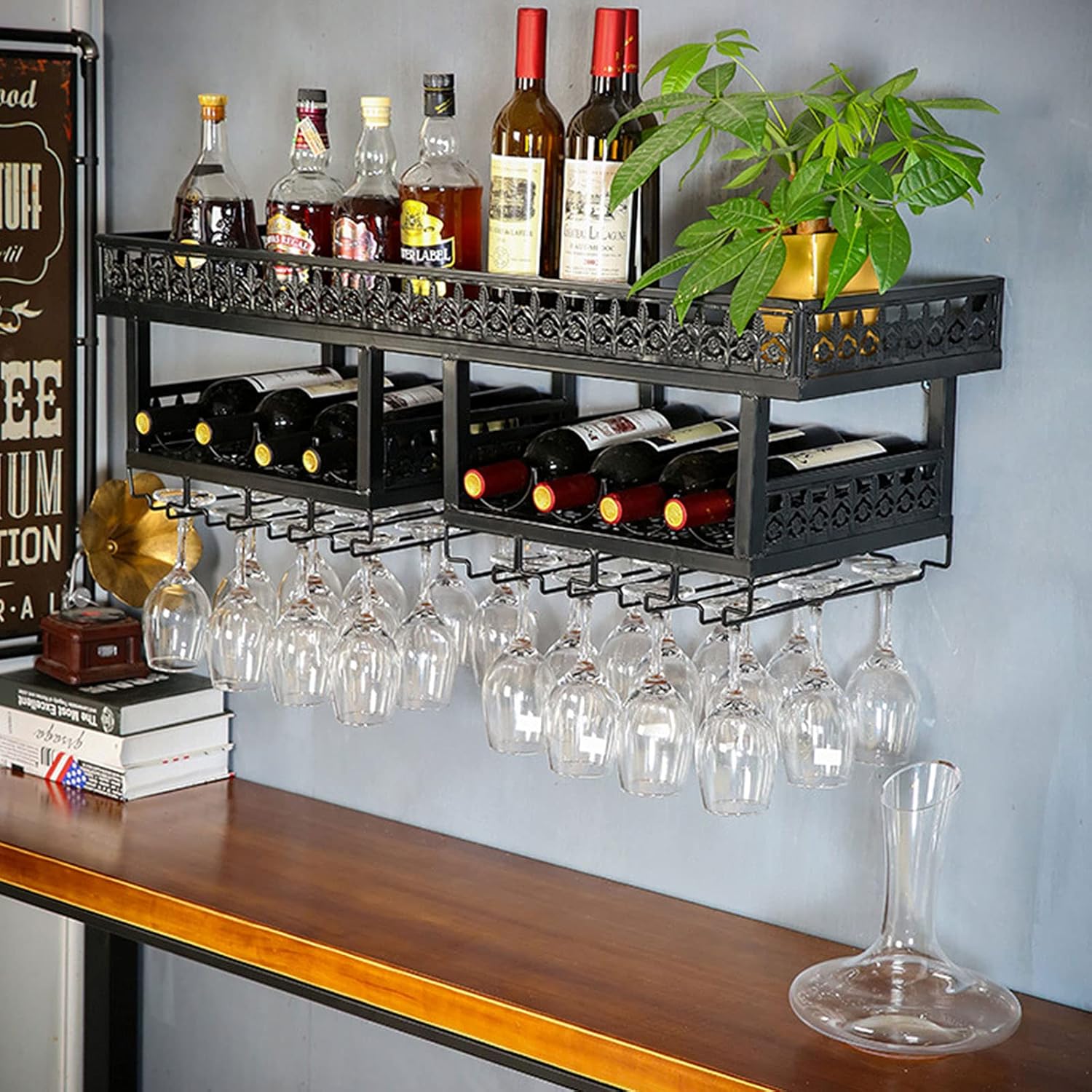 Gdrasuya10 Wall-Mounted Wine Rack with Glass Holder