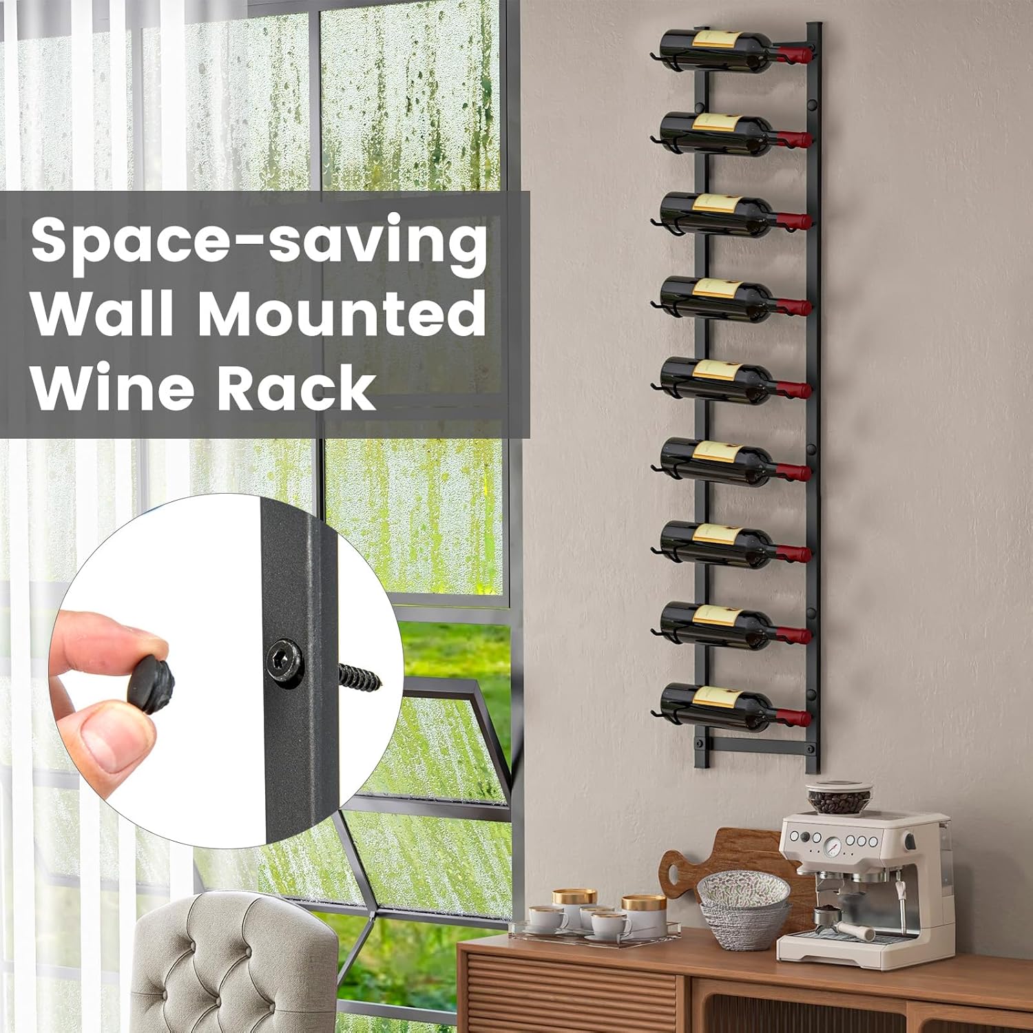GOFLAME Wall-Mounted Wine Rack for 9 Bottles