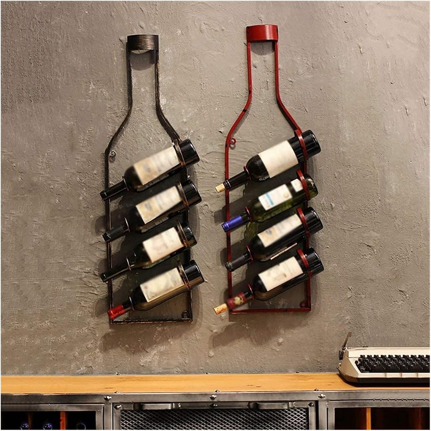 ALDEPO Wall-Mounted Wine Rack Retro Industrial Style Red