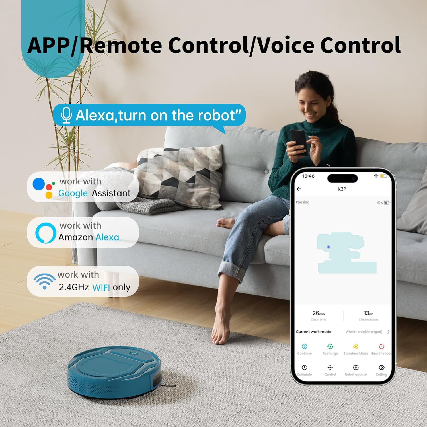 OKP Robot Vacuum Cleaner K2-Pro with WiFi and Alexa