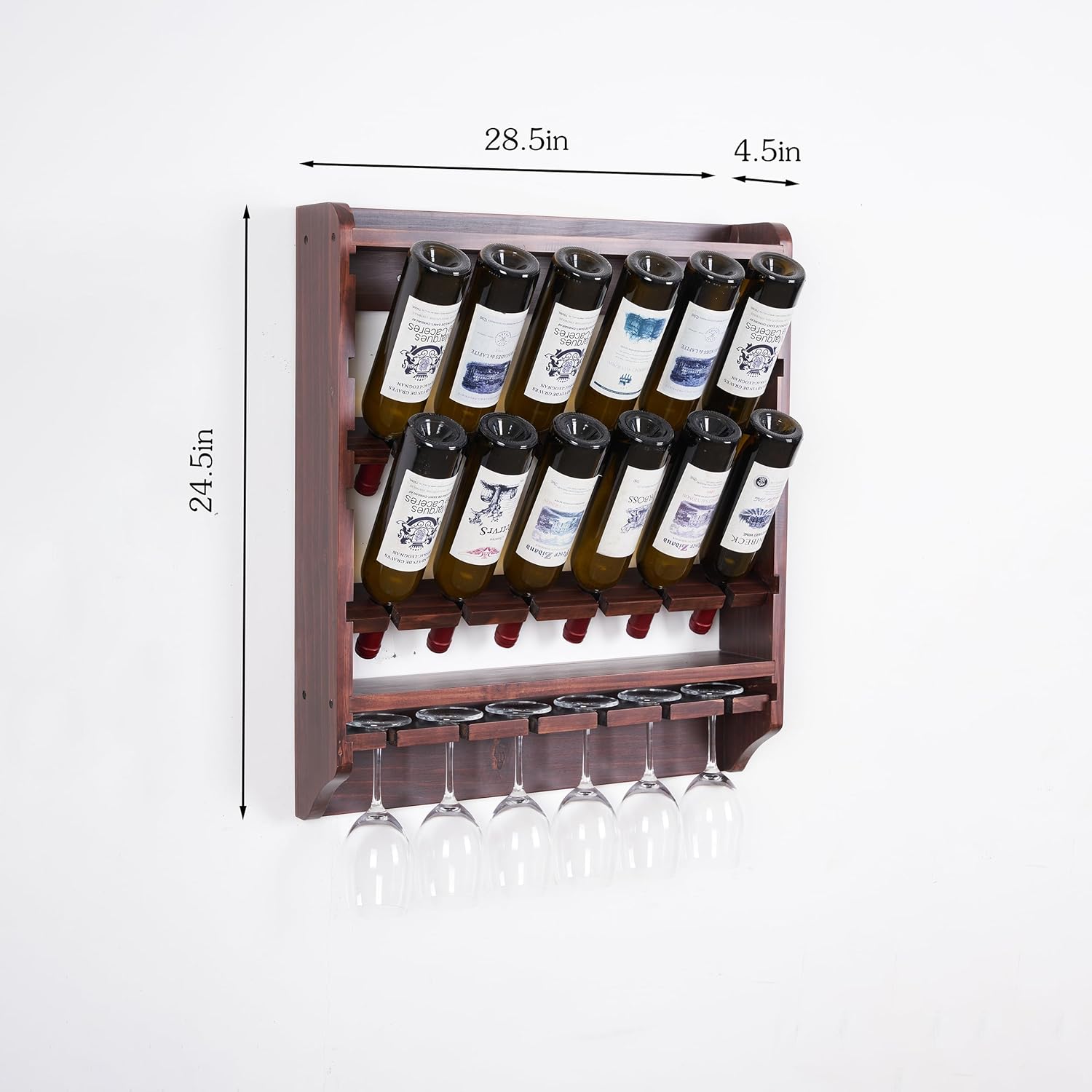 18 Bottle Wall Wine Rack with 12 Glass Holder