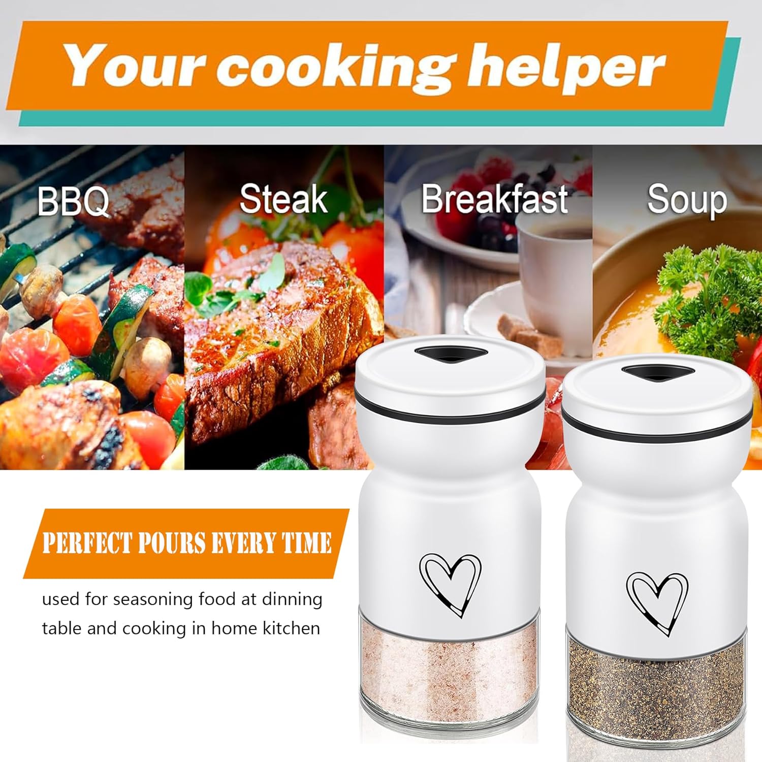 Stainless Steel Salt and Pepper Shakers Set with Adjustable Pour Holes