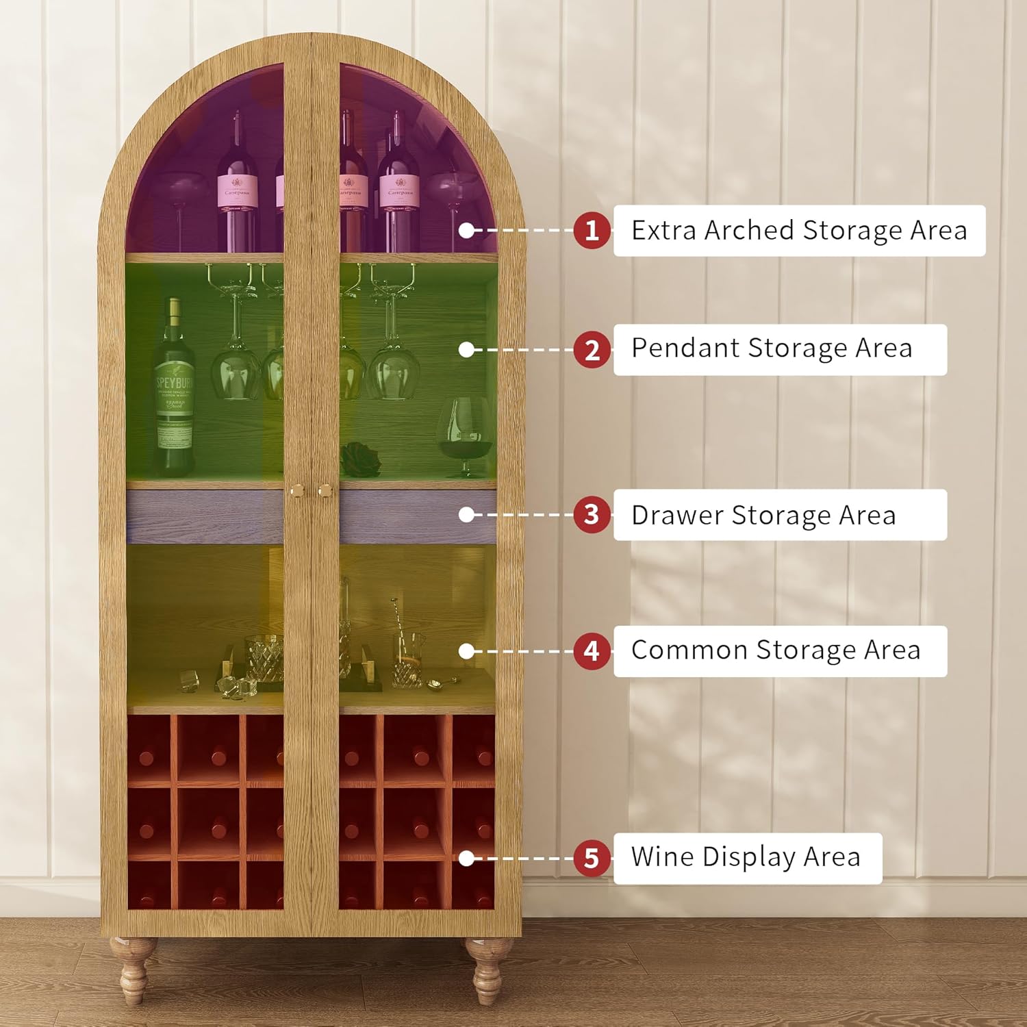 71 Oak Wine Bar Cabinet with Door and Glass Holder
