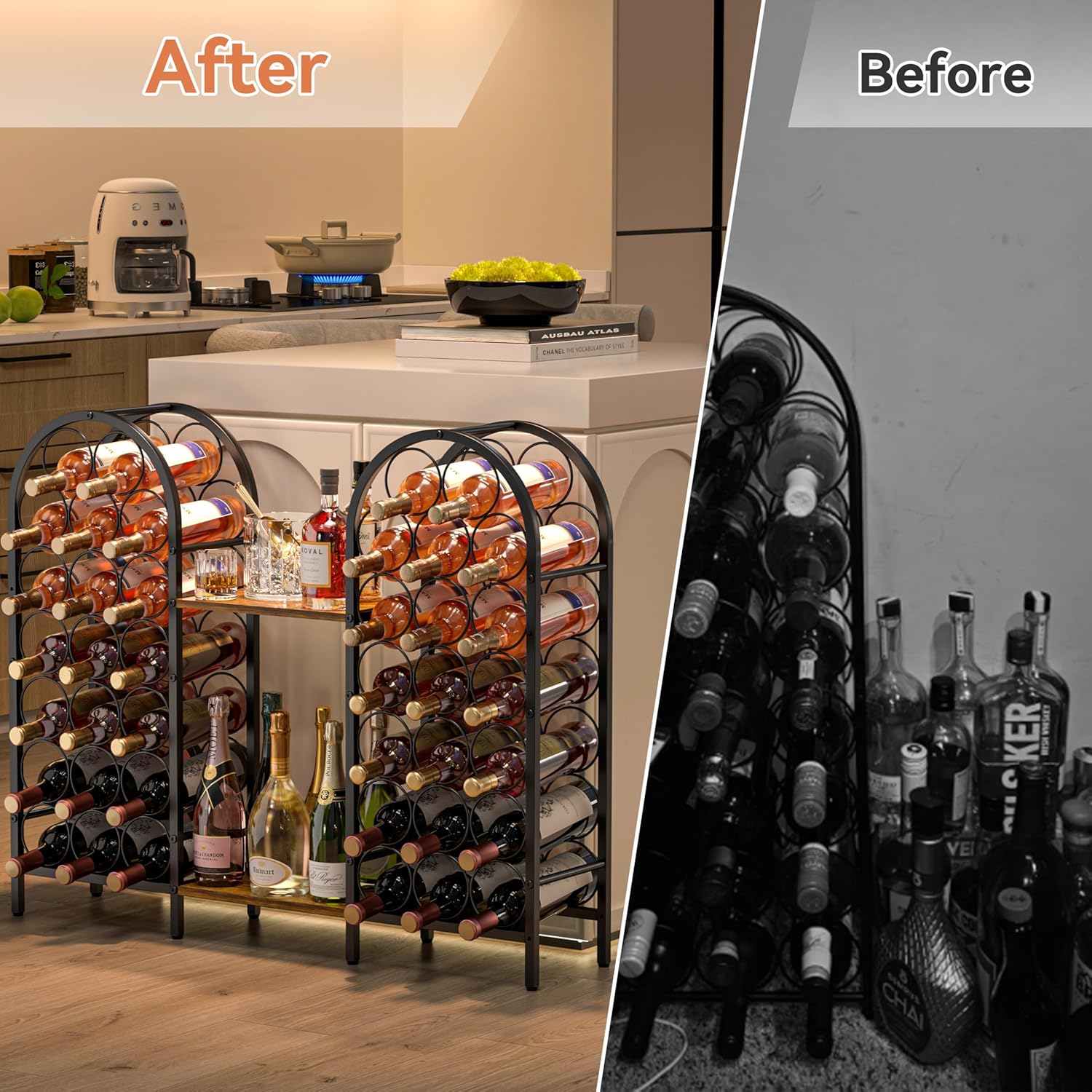 X-cosrack 40 Bottle Wine Rack with 2 Wooden Desktops