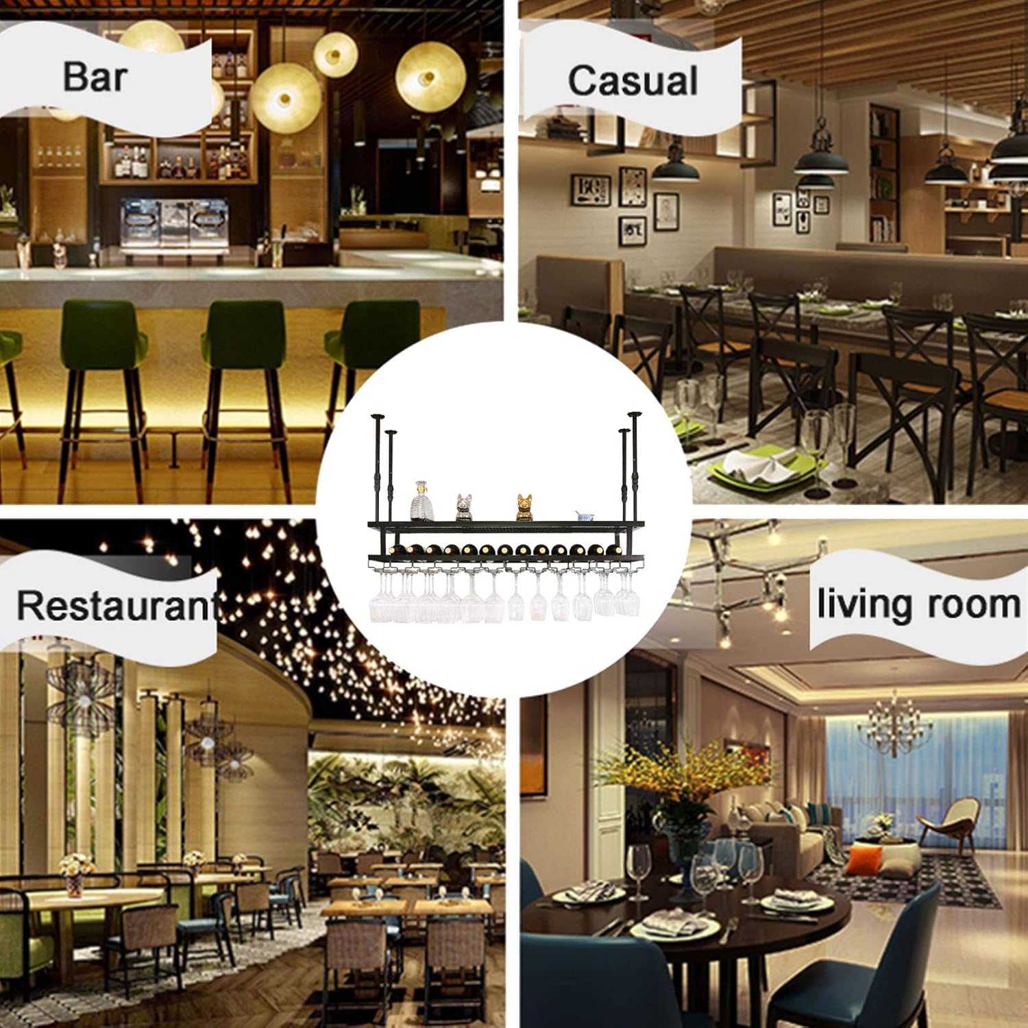 Wall-Mounted Wine Rack with Adjustable Ceiling Bar