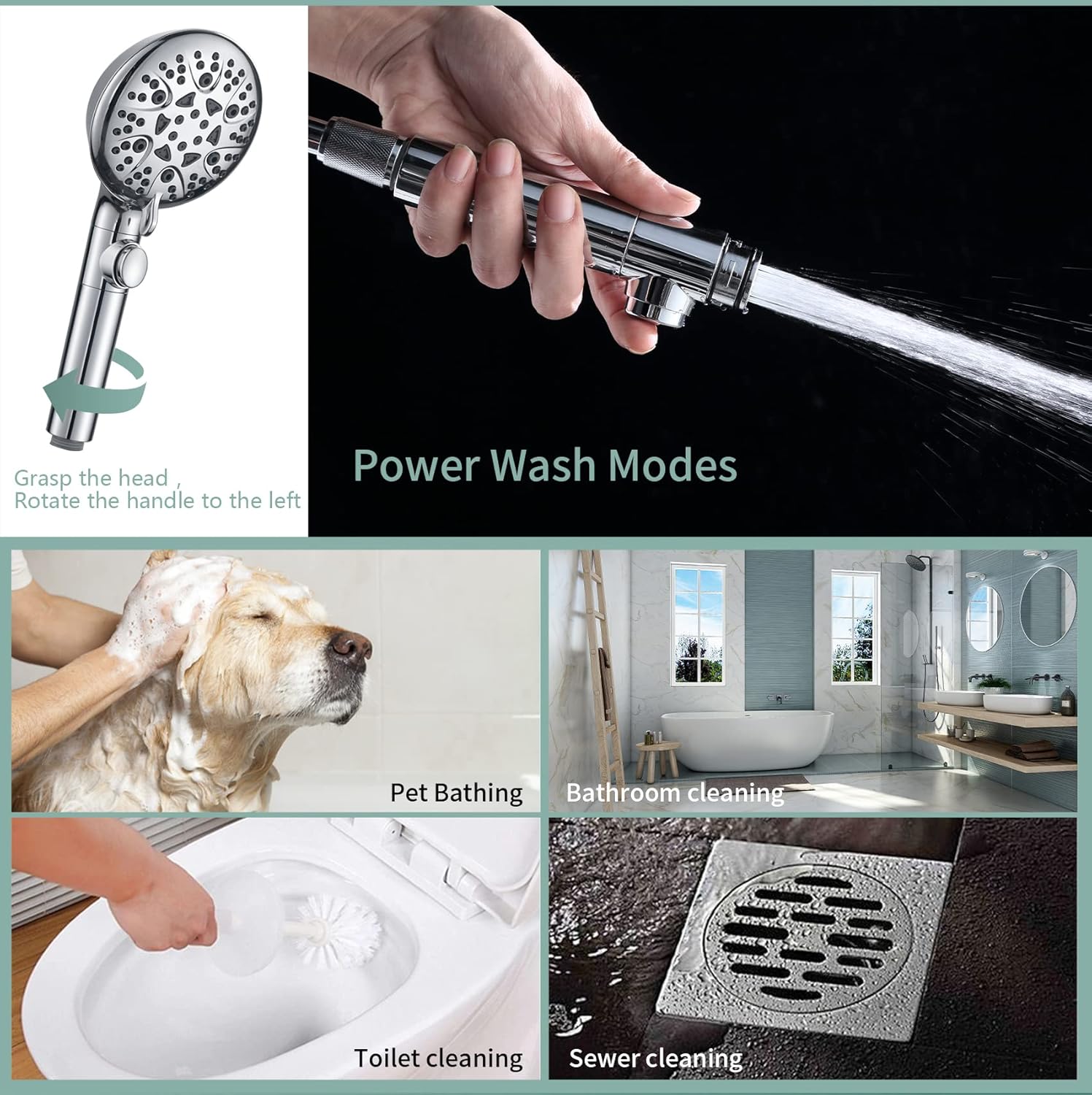 WHZeffect Handheld Shower Head with 8 Spray Settings