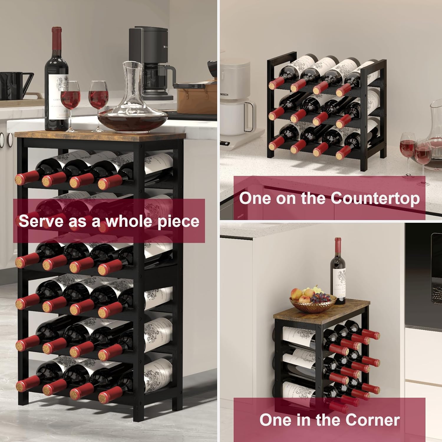 6 Tier Bamboo Wine Rack 24 Bottles Storage Display