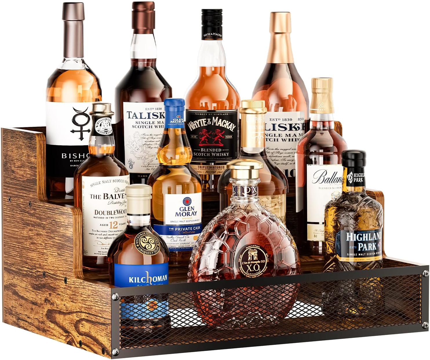 3 Step Wooden Liquor Display Shelf with Fences