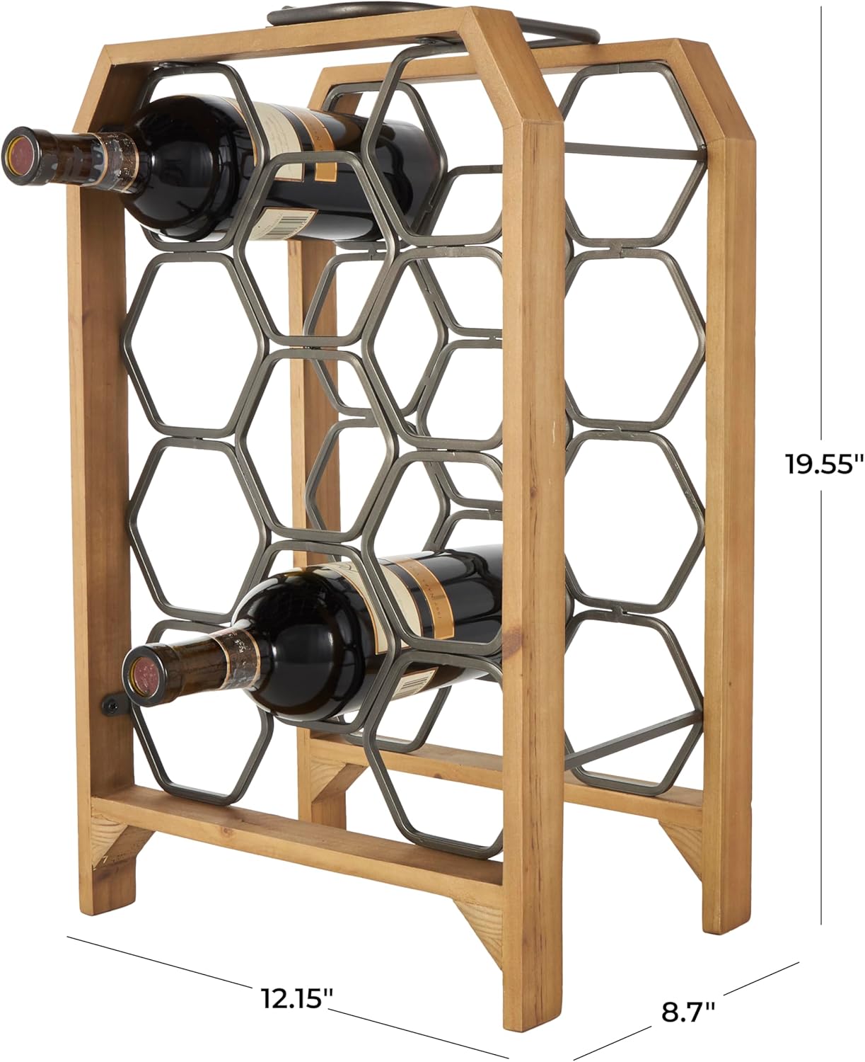Deco 79 Industrial Wood Wine Rack with Gray Hex Holders
