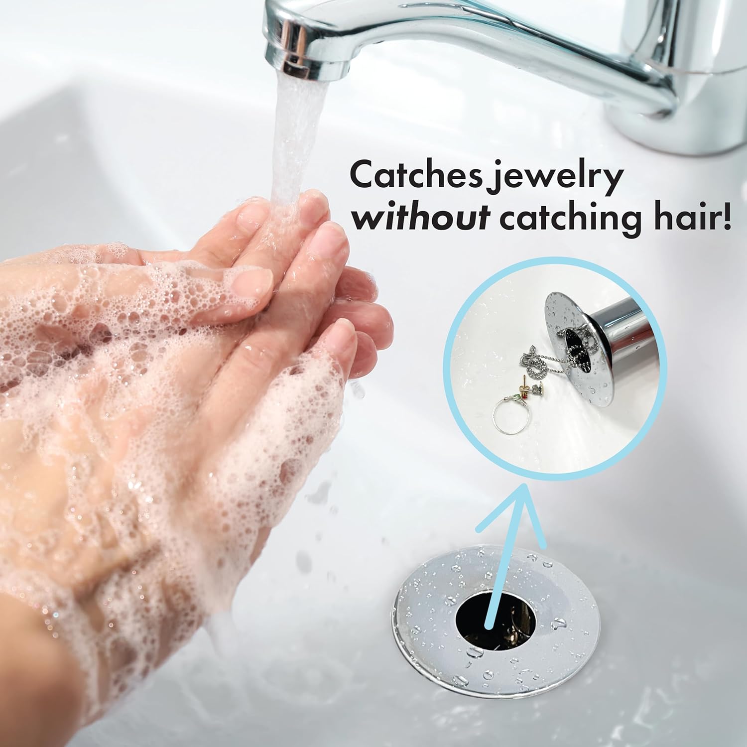 DrainFunnel Chrome Sink Drainer for Hair Clog Prevention