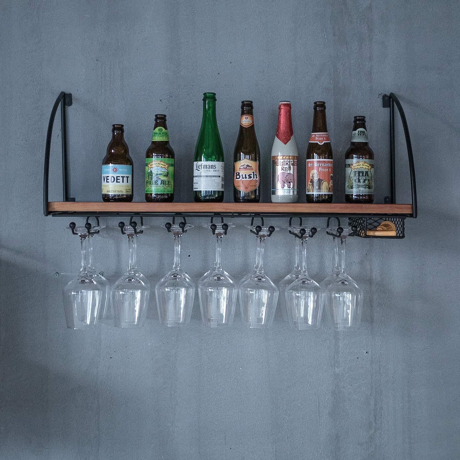 Industrial Style Wall Mounted Wine Rack Organizer - Black 100CM