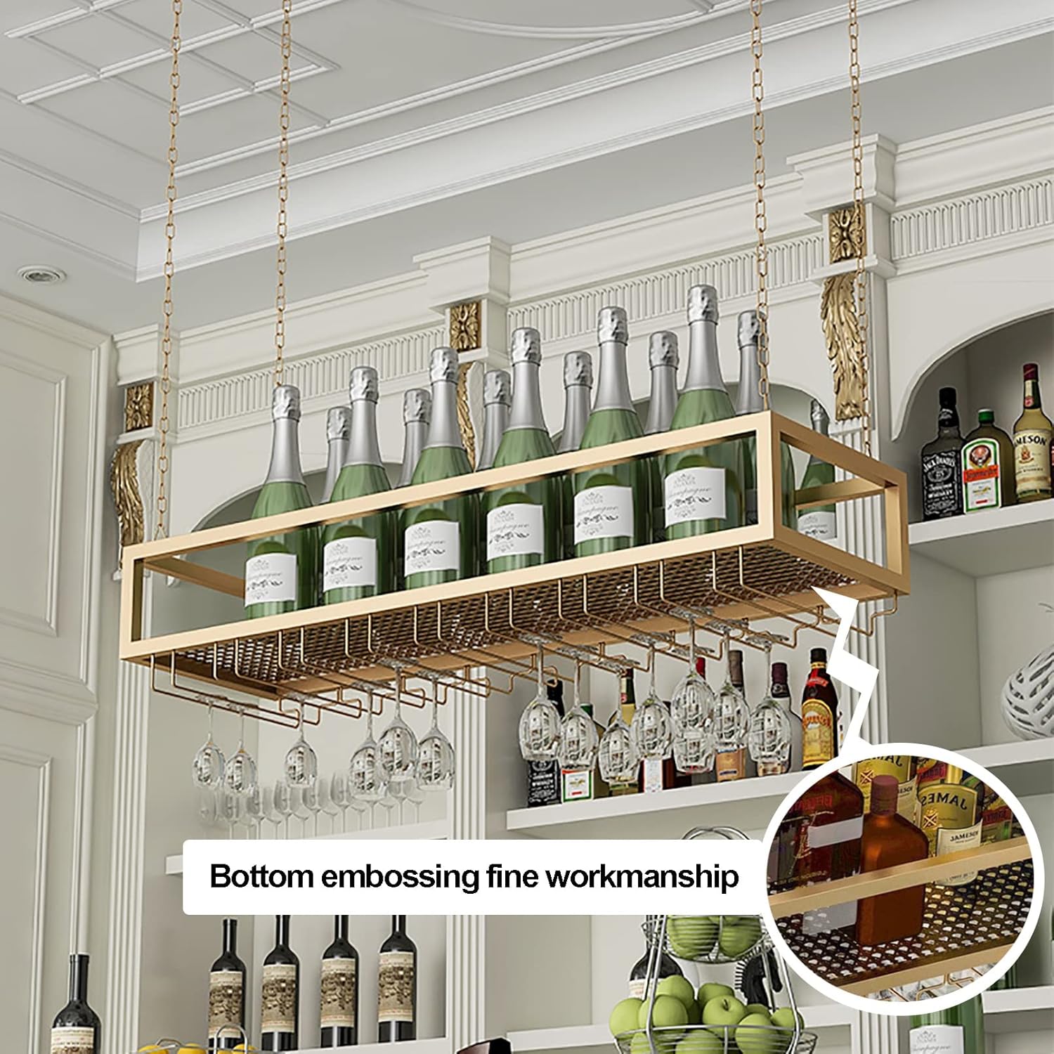Wall-Mounted Wine Rack with Cup Holder for Kitchen Storage