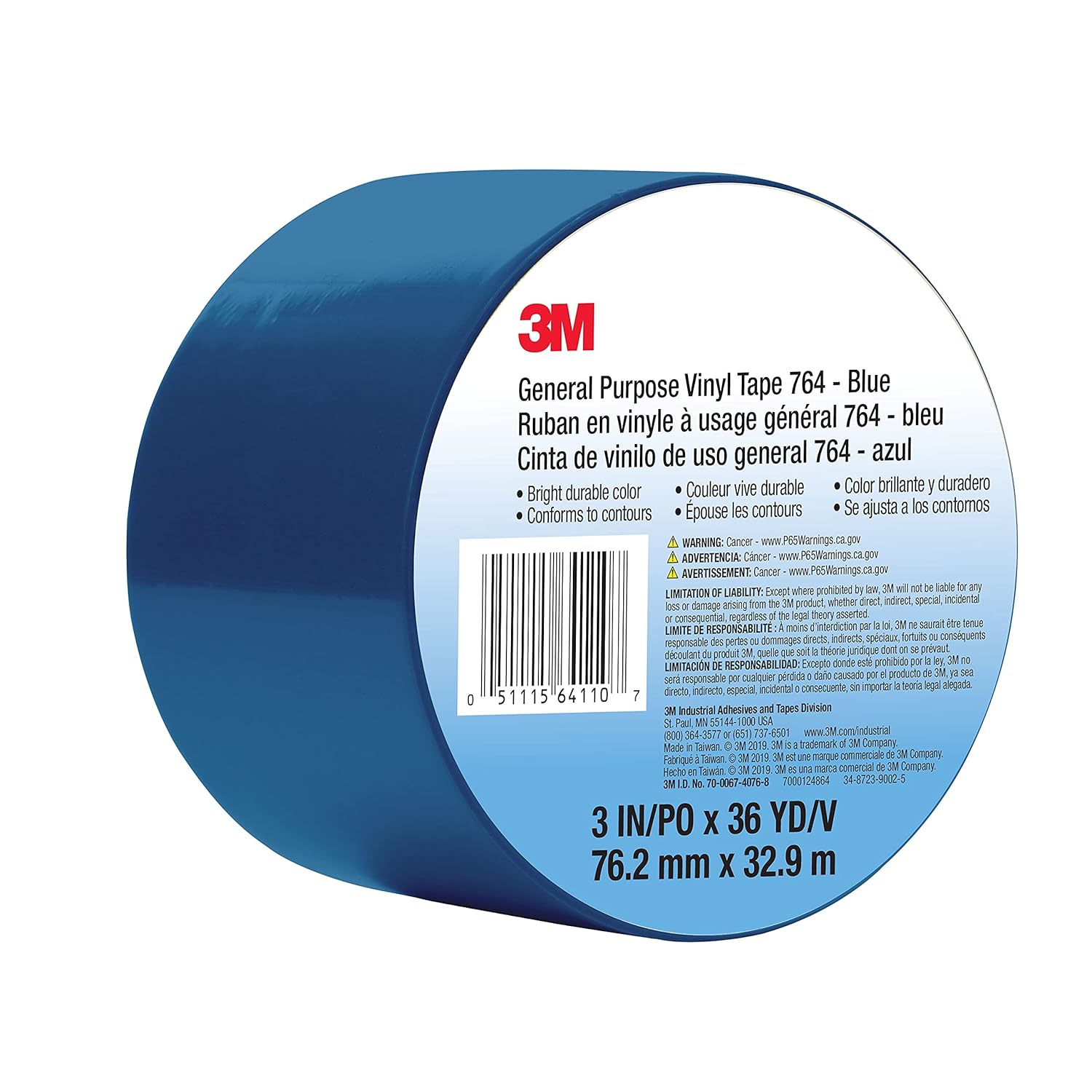 3M Vinyl Tape 764 Blue 3 in x 36 yd Light Traffic