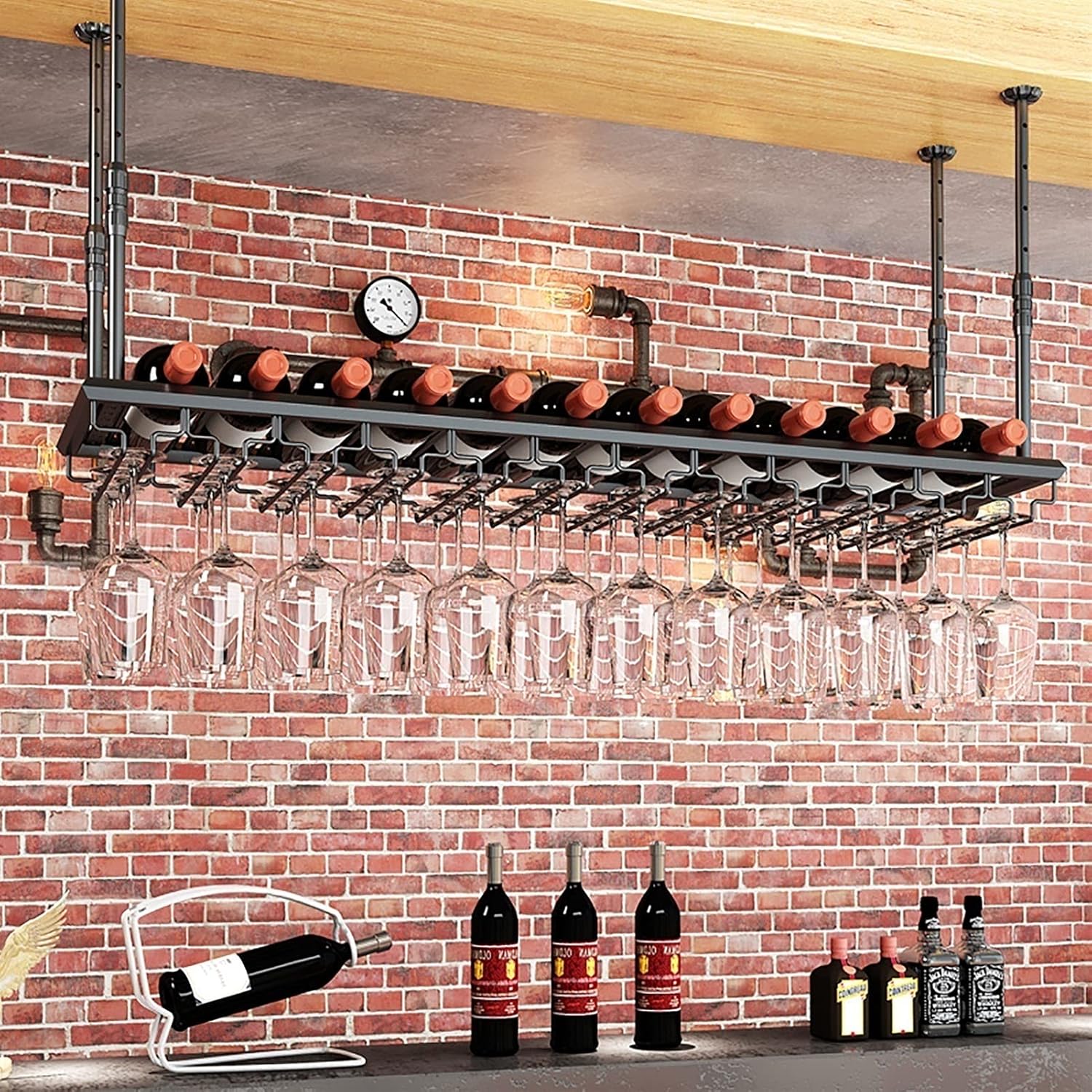 Adjustable Iron Wine Rack with Safety Slot - 80cm Wall-Mounted
