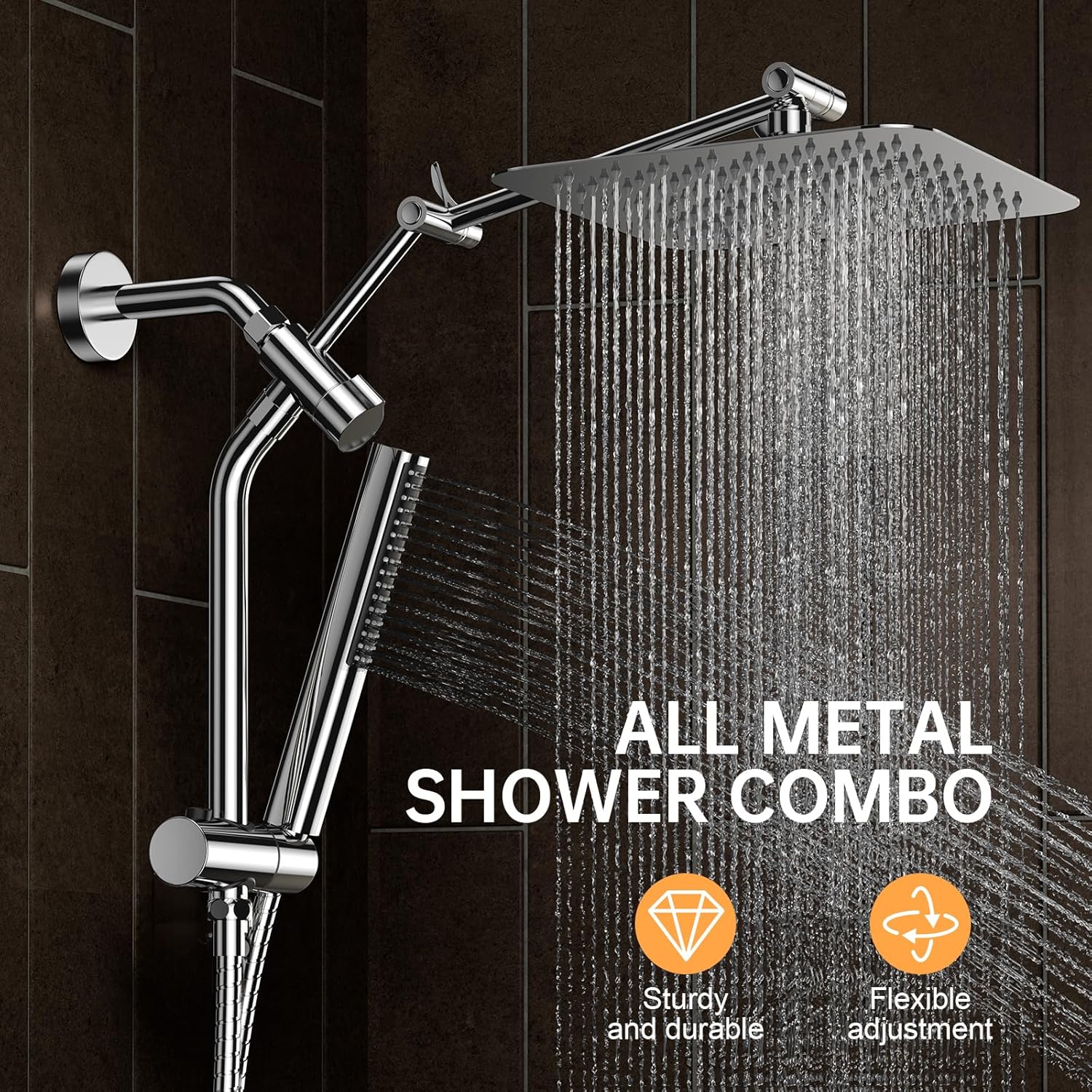 Veken 10 Inch All Metal Rain Shower Head with Handheld Spray Combo