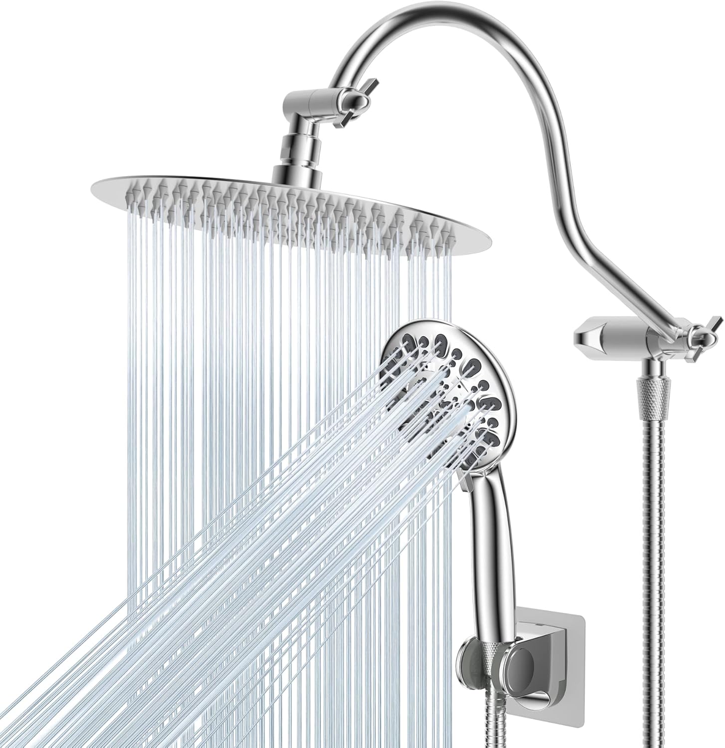 Hibbent All Metal Shower Head Combo with 7 Spray and 12 Arm