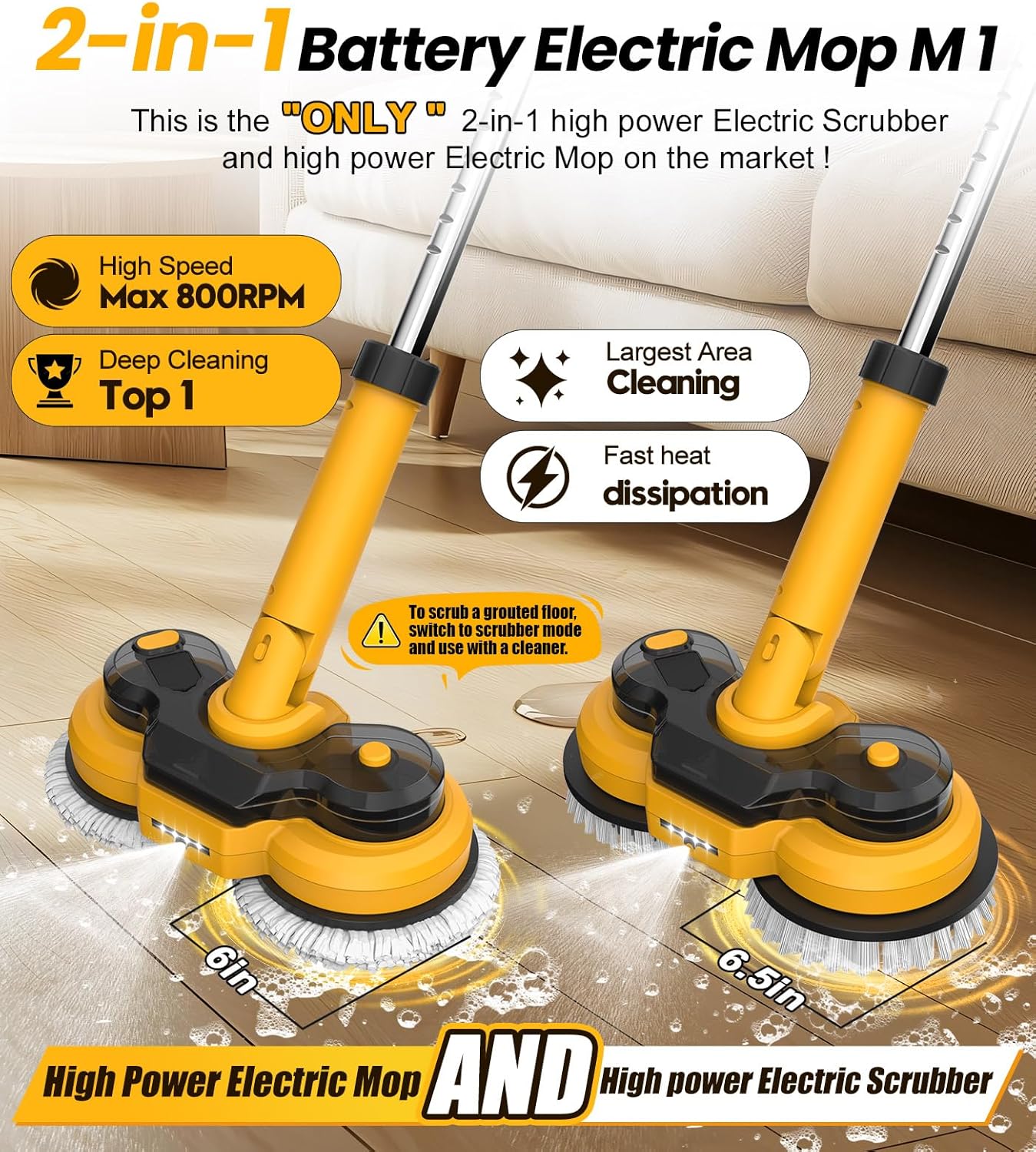 Qimedo 6000mAh Battery Electric Mop M1 with 800RPM