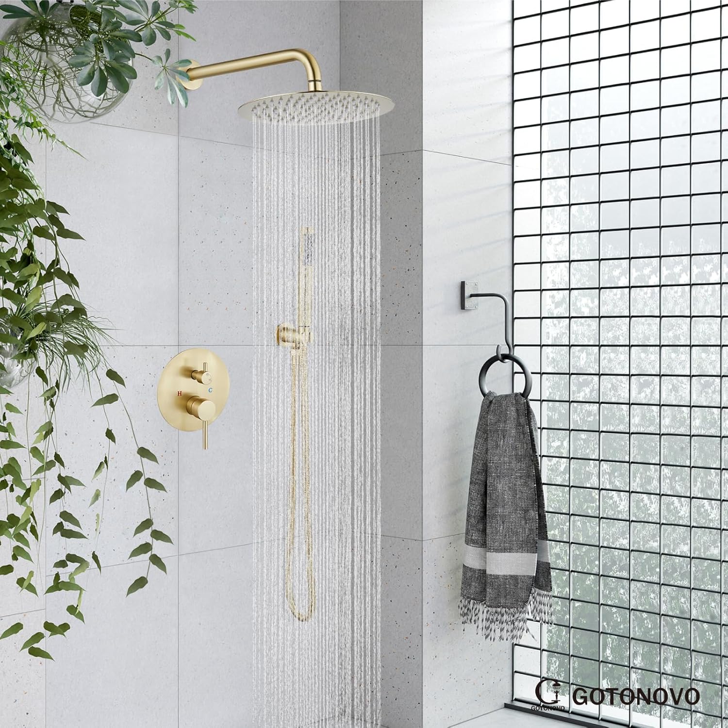 gotonovo Round Rain Showerhead with Handheld Spray and Rough In Valve