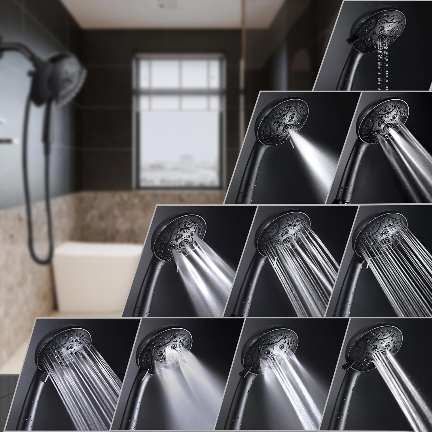 INAVAMZ 2-IN-1 Shower Head Combo with 60 Hose and 10 Settings