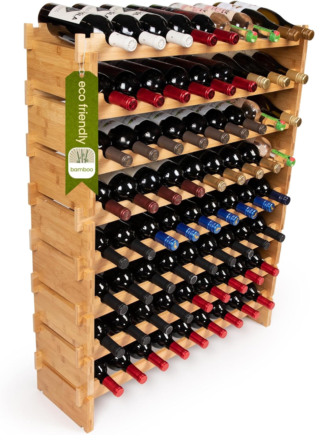 DECOMIL 8-Tier Bamboo Wine Rack 72 Bottle Capacity