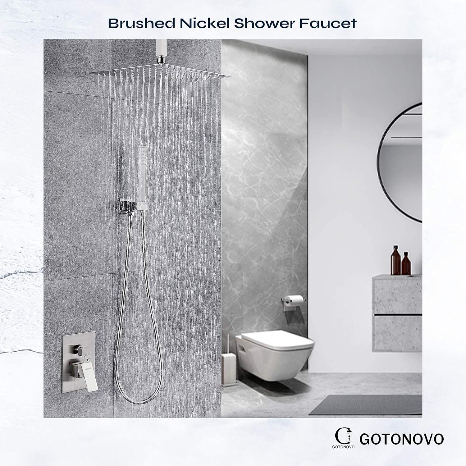 Gotonovo 12 Square Ceiling Mount Shower Faucet with 2-in-1 Handheld