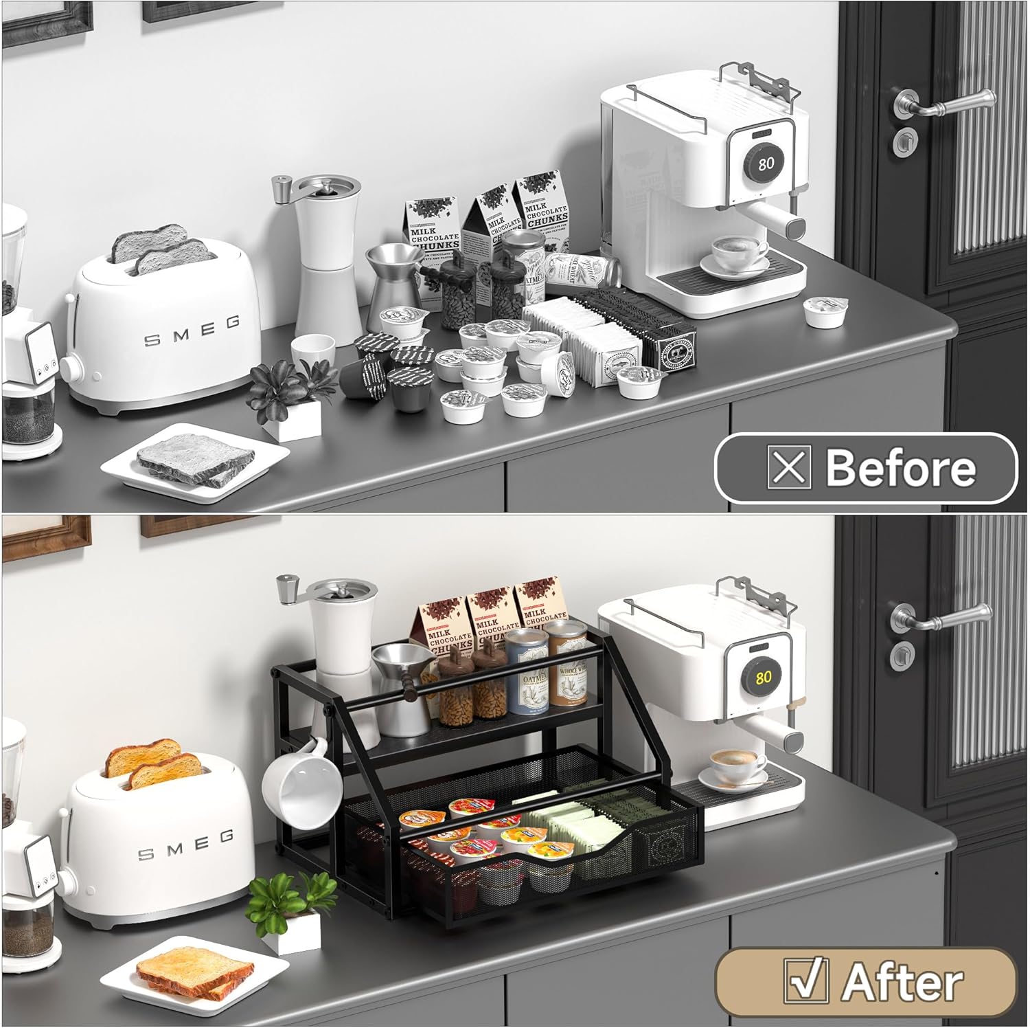 Homedawn Coffee Syrup 2-Tier Rack Organizer Black