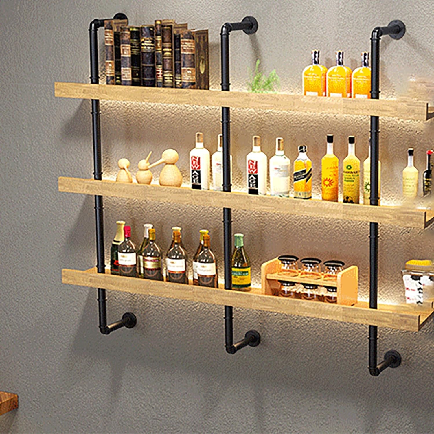 Modern Wall Mounted Wine Rack with LED Lights