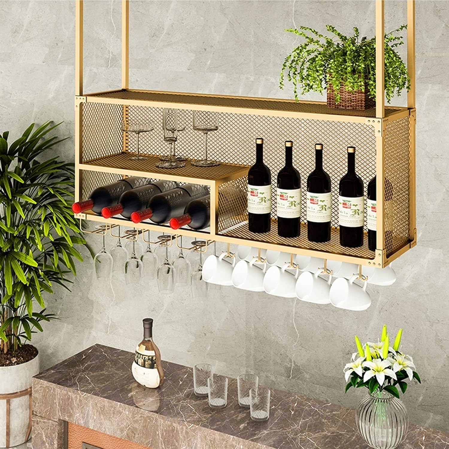 ZJDYDY Floating Ceiling Wine Rack Wall Mounted