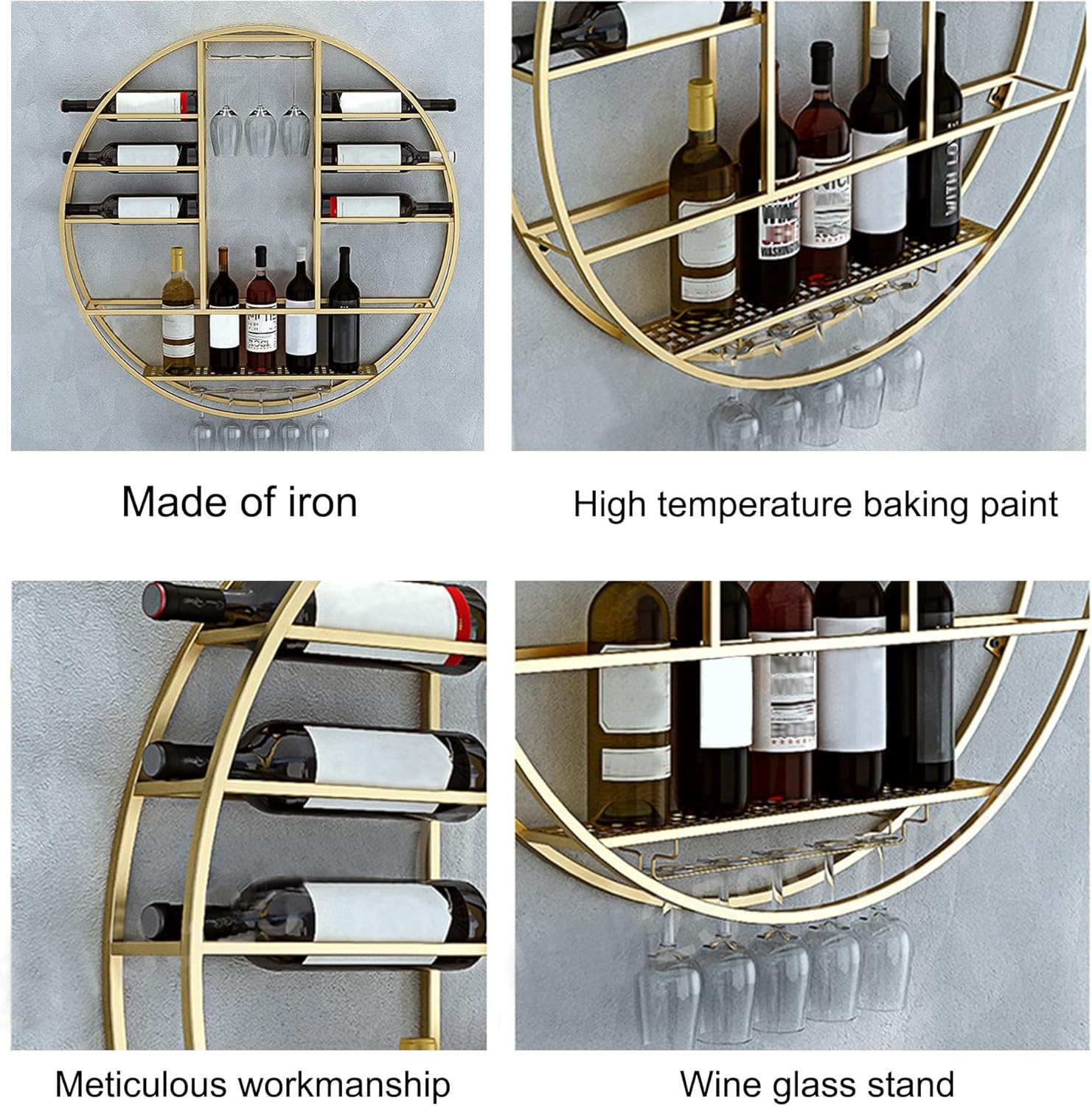 MeyeLo Wall-Mounted Round Wine Rack with Glass Holder 1