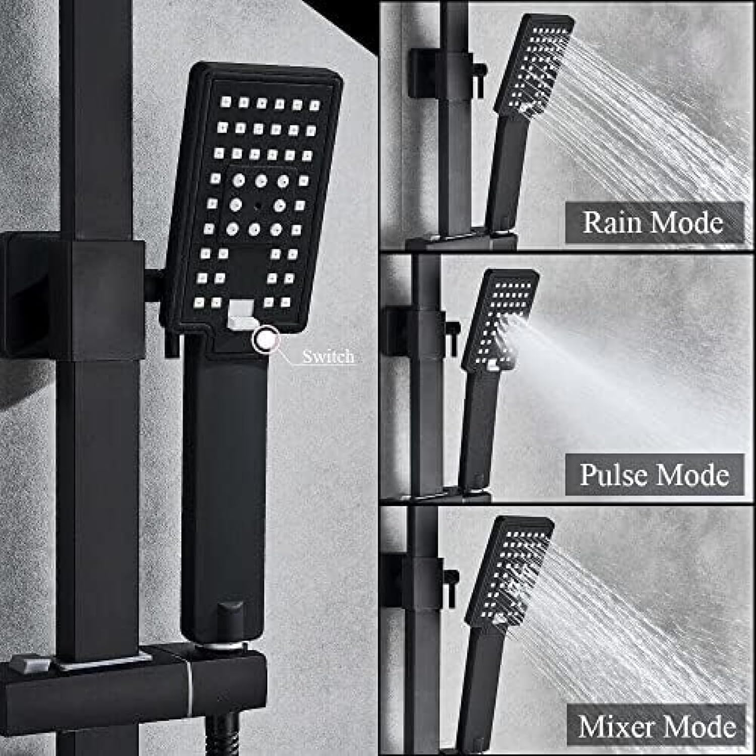 TECKI Rainfall Shower Faucet System with Handheld and Wall-Mounted Mixers Matte Black