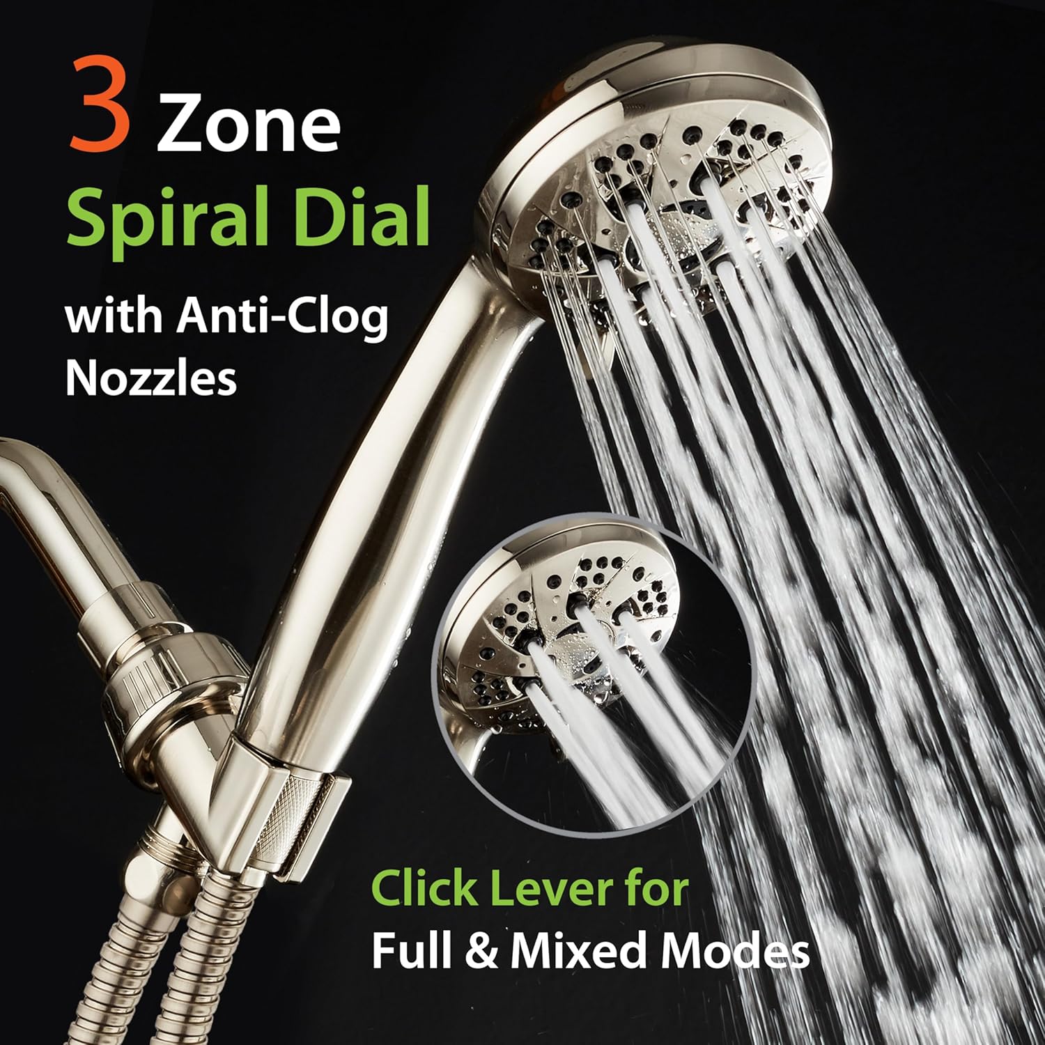 AquaDance 6-Setting Handheld Shower Head with Nickel Finish